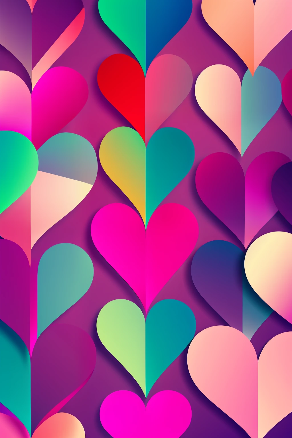 multicolor heart pattern, fundo pink