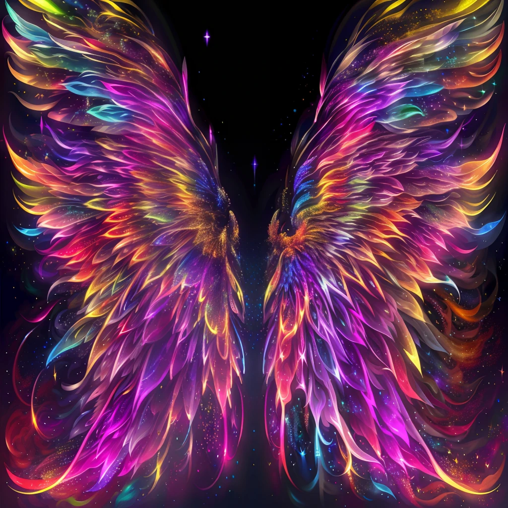 Wings，Irridescent color，with black background