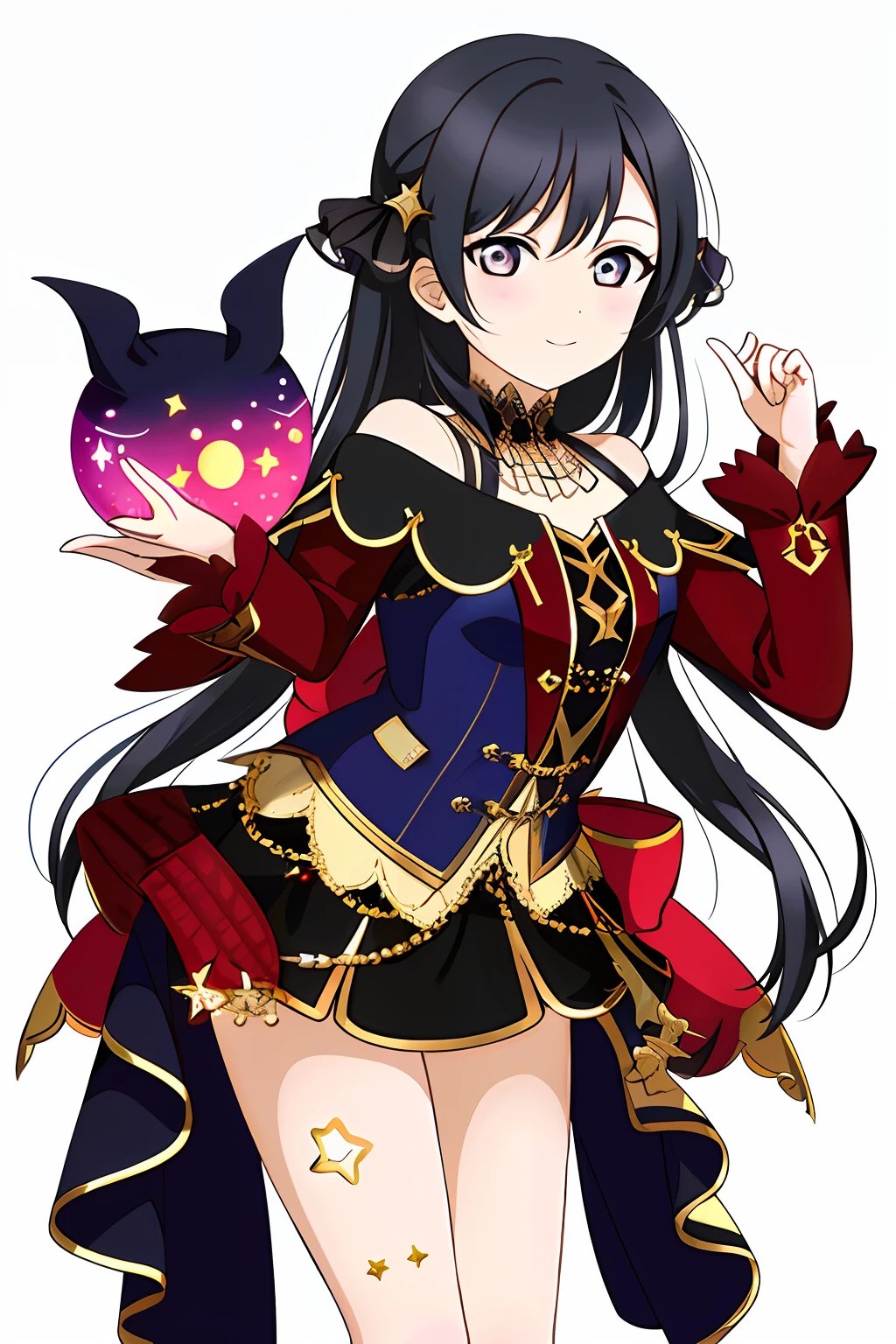 masterpiece, best quality, masterpiece, (1girl), (LLChar), evil witch, dark energy, void, empty eyes, (extremely evil), dark magic, dark forest, negaive energy, hell, void, stars, black hair,