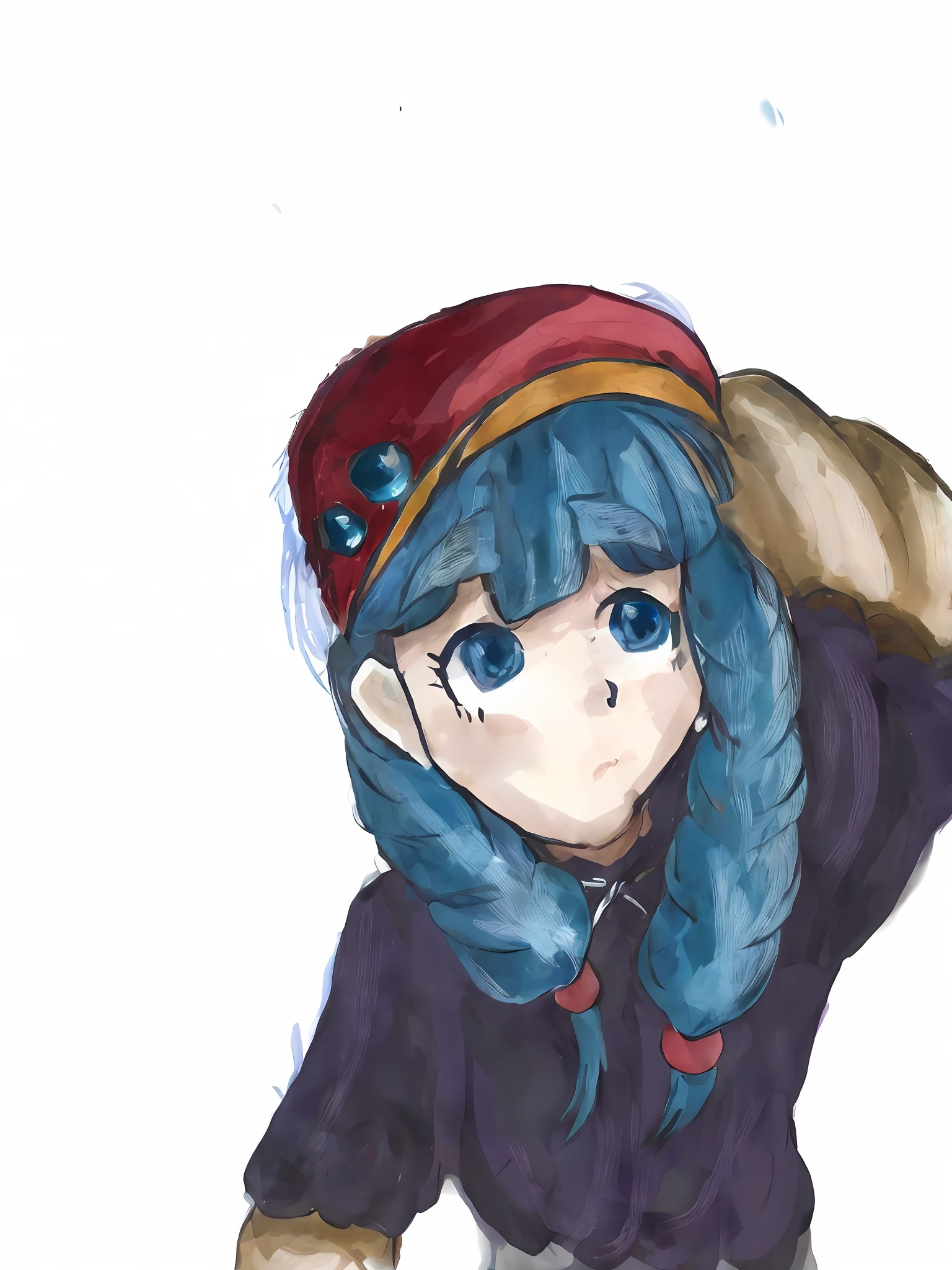 Chica de anime con cabello azul y un sombrero rojo y ojos azules, Estilo anime 2D, 2 D anime, Herramienta de pintura SAI!! azul, Hecho con Anime Painter Studio, inspirado en Takehisa Yumeji, Arte 2 D, Arte 2D, Pintado en Anime Painter Studio, Anime estilizado, Lucina de Fire Emblem, loli, Sombreado plano estilo anime