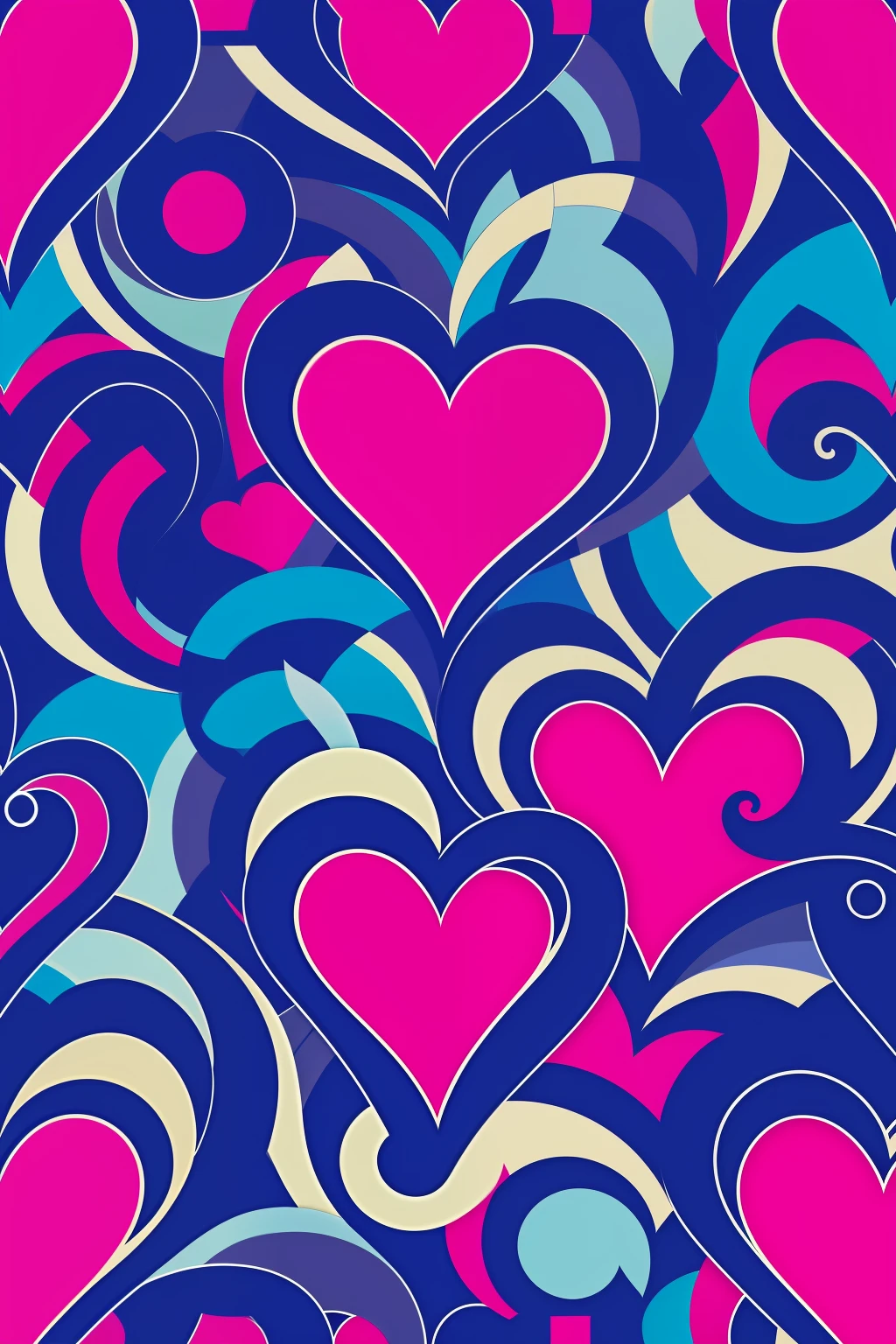 multicolored heart pattern, fundo blue