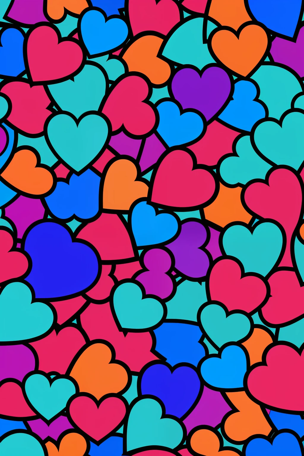 multicolored heart pattern, fundo blue