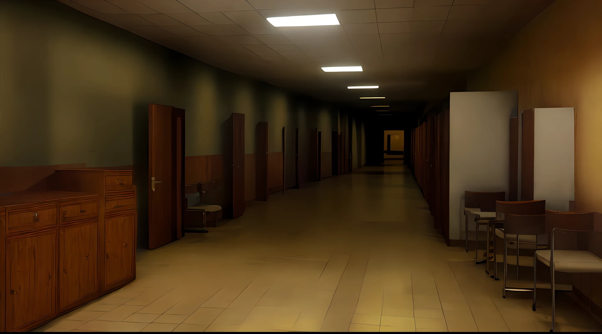 Alunos no Corredor de sala de aula, Cabinets on the right of terror, Last game, Evil Inspirado, Terror de videogame indie