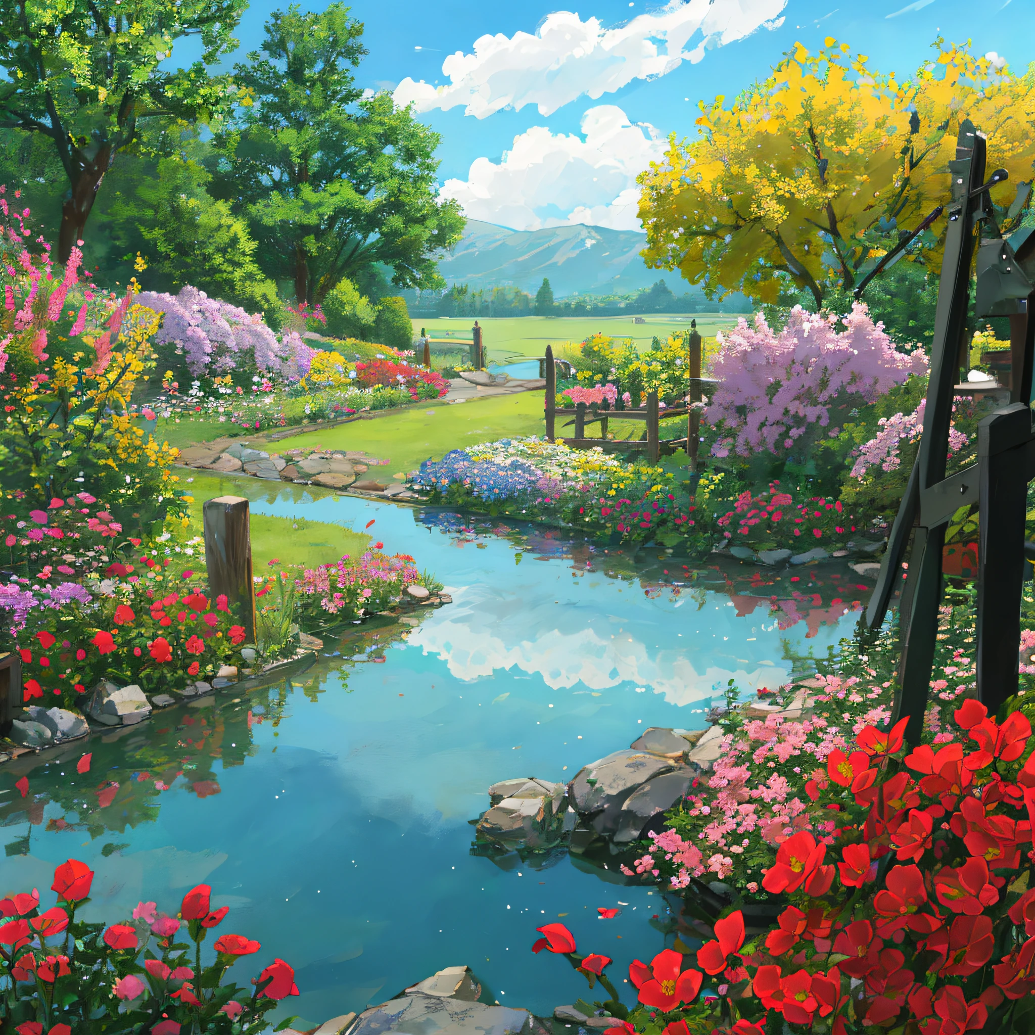flowers,garden,lake