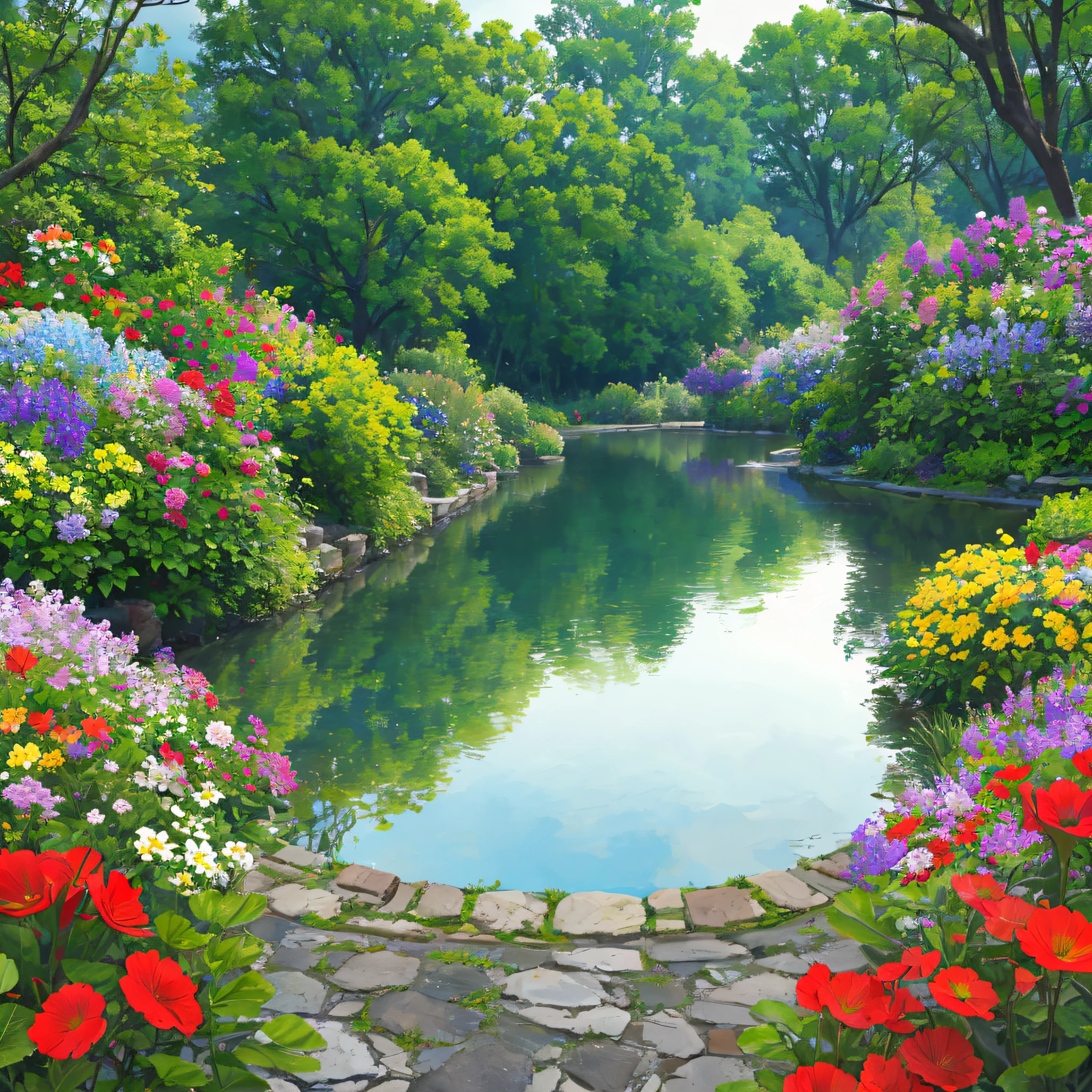 flowers,garden,lake