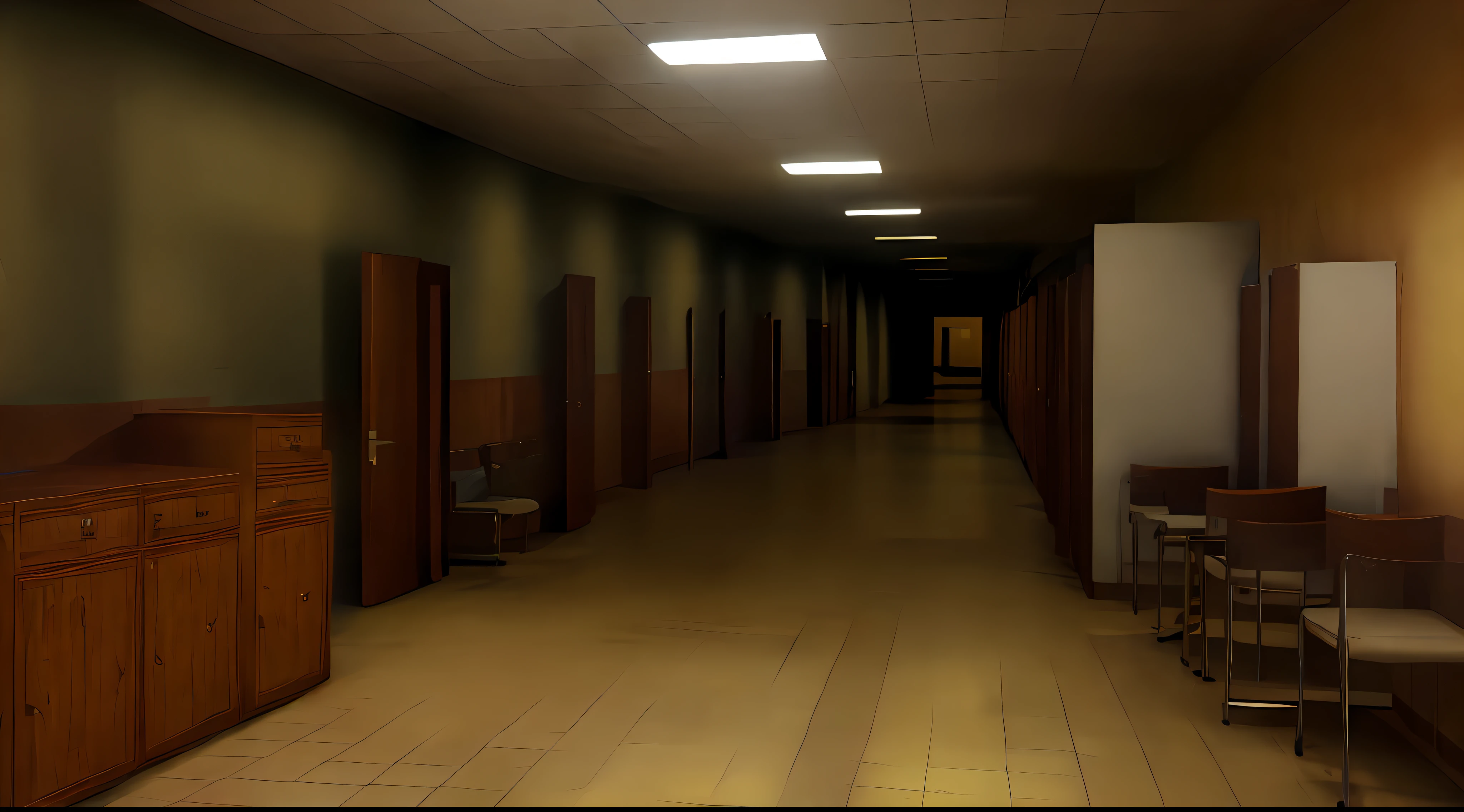 Alunos no Corredor de sala de aula, Cabinets on the right of terror, Last game, Evil Inspirado, Terror de videogame indie