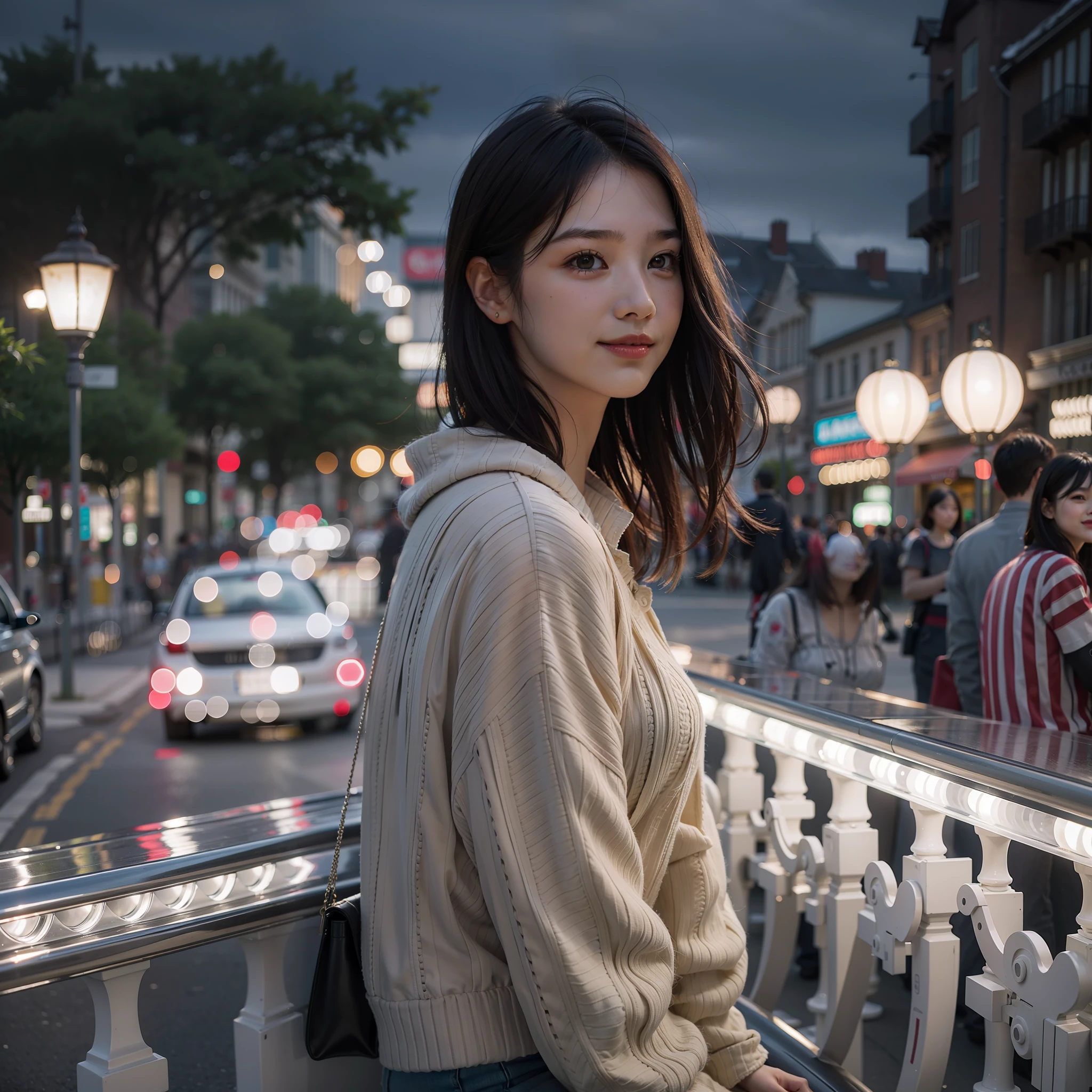 (8K, Best quality, Masterpiece:1.2), (Realistic, photo-realistic:1.37), Ultra-detailed, 1 girl,Cute, Solo,Beautiful detailed sky,Detailed Cafe,Sitting,dated,(nose blush),(Smile:1.15),(Closed mouth),filmgrain, Fujifilm XT3,(Ulzzang-6500:0.3),Nudity, ModelShoot style, NSFW,Beautiful detailed eyes,(Medium-hair long:1.2),Floating hair ,NovaFrogStyle, White skin,Cinematic light,Night Street,the street lights