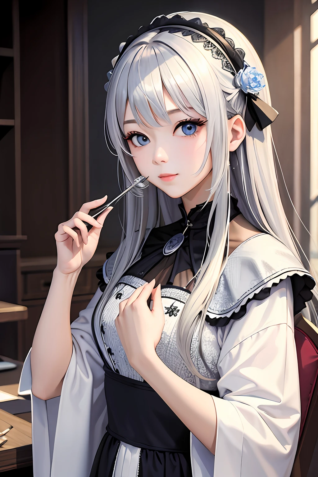 (masterpiece、top-quality:1.3)、1girl in、nice hand、Silver hair