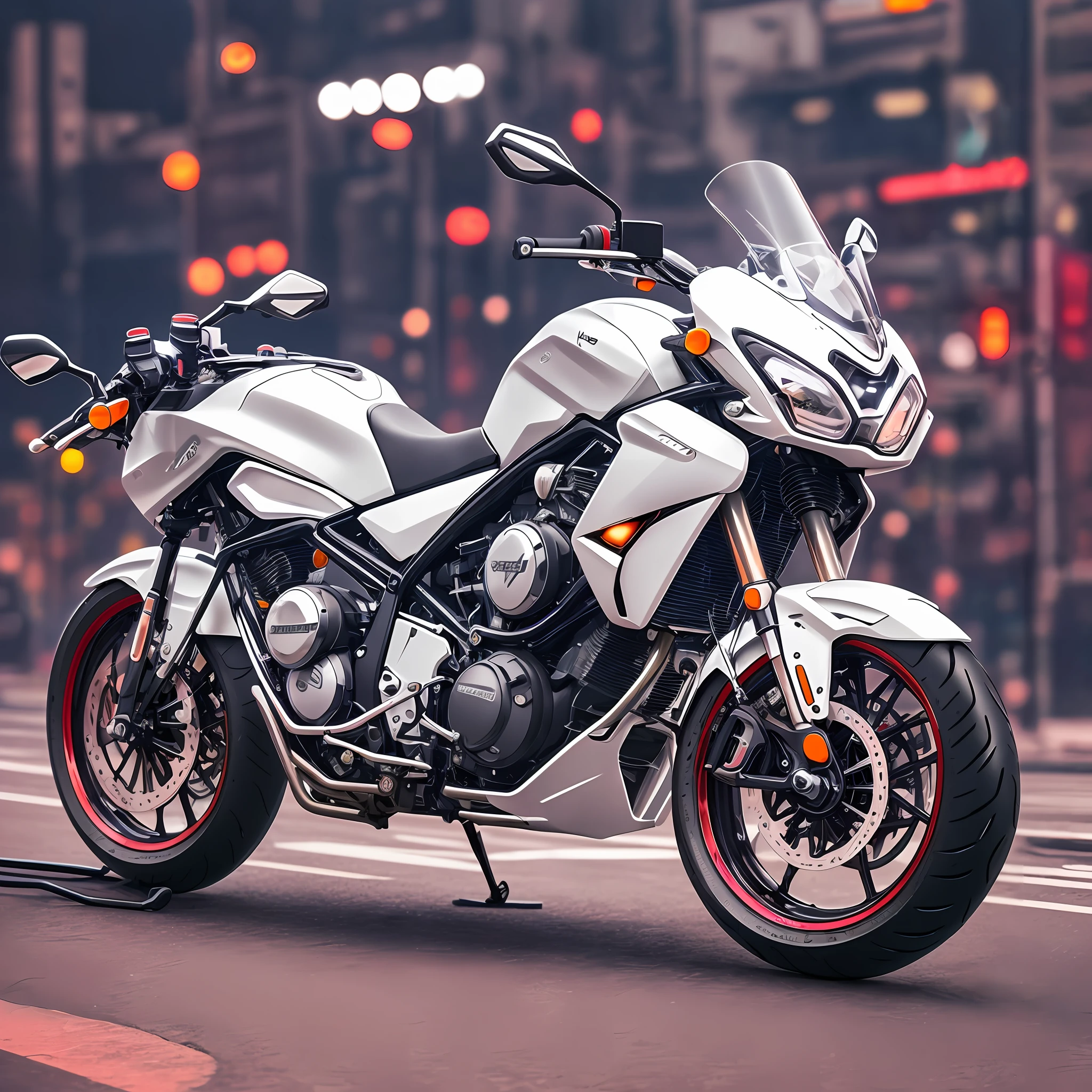 1 transparent motorcycle, Color transparent plastic, Cyberpunk, industrial design, Clean, luminous neon lights, White background, surrealism, hyper HD, High details, Best quality, 4K