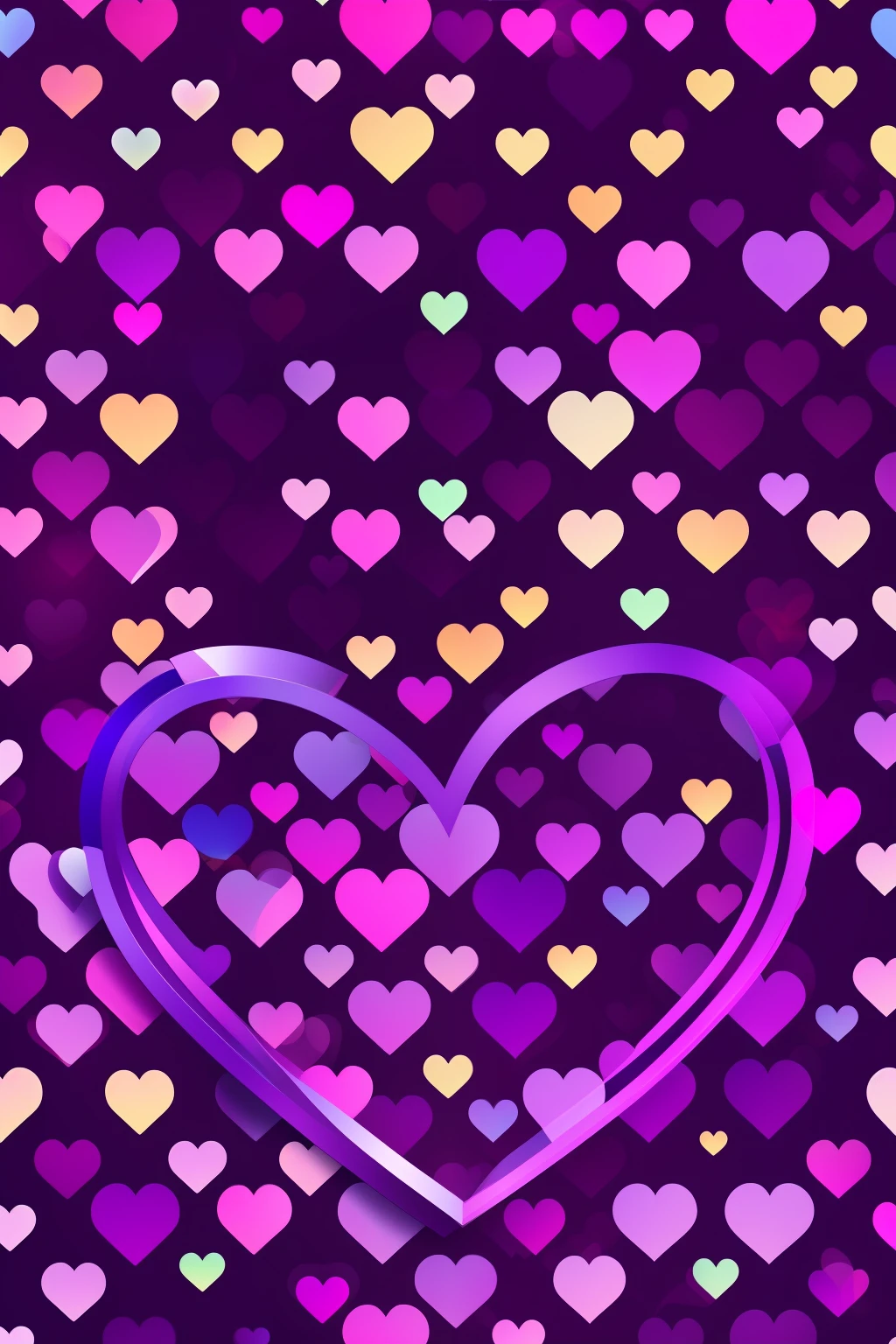 multicolored heart pattern, purple background