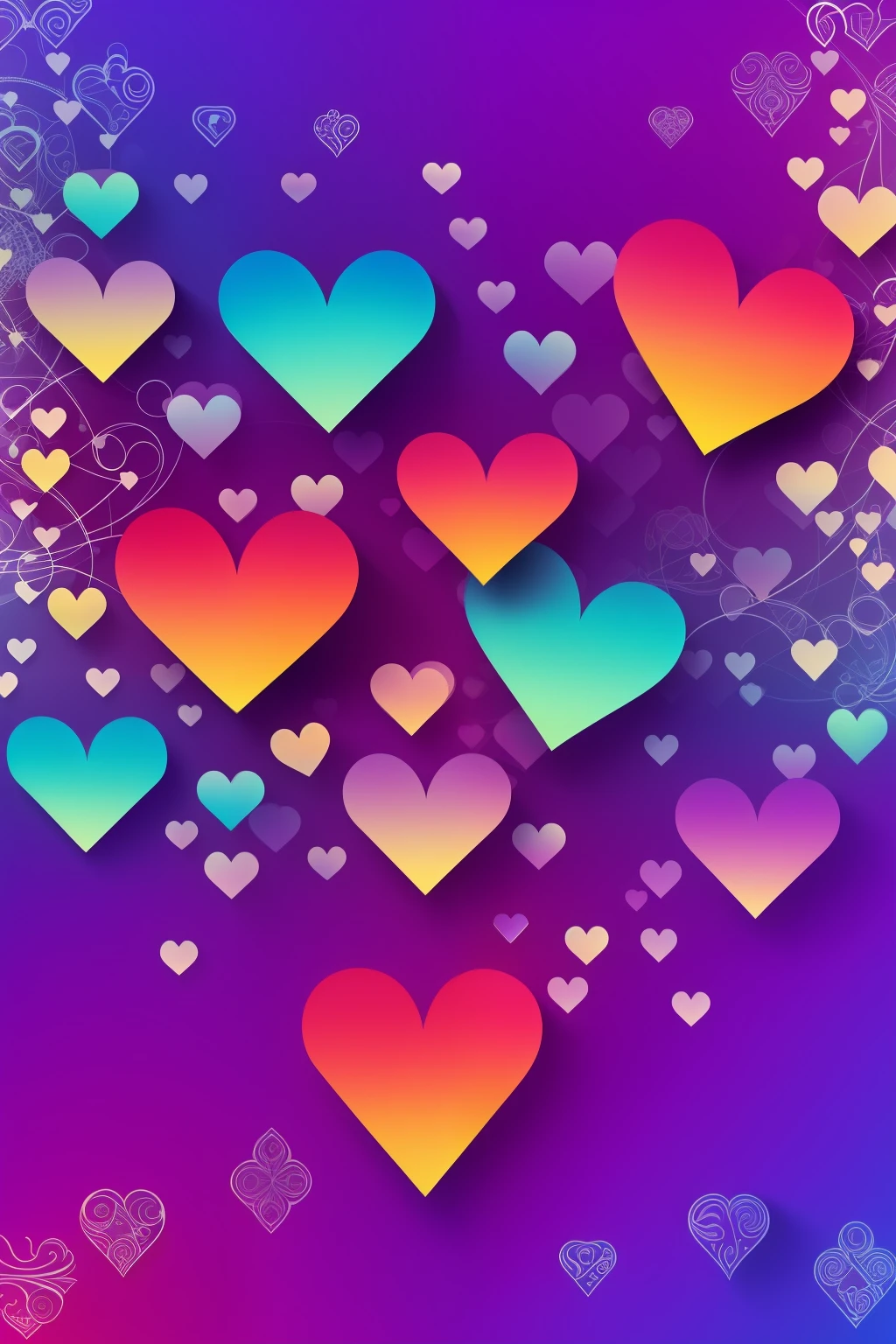 multicolored heart pattern, fundo roxo