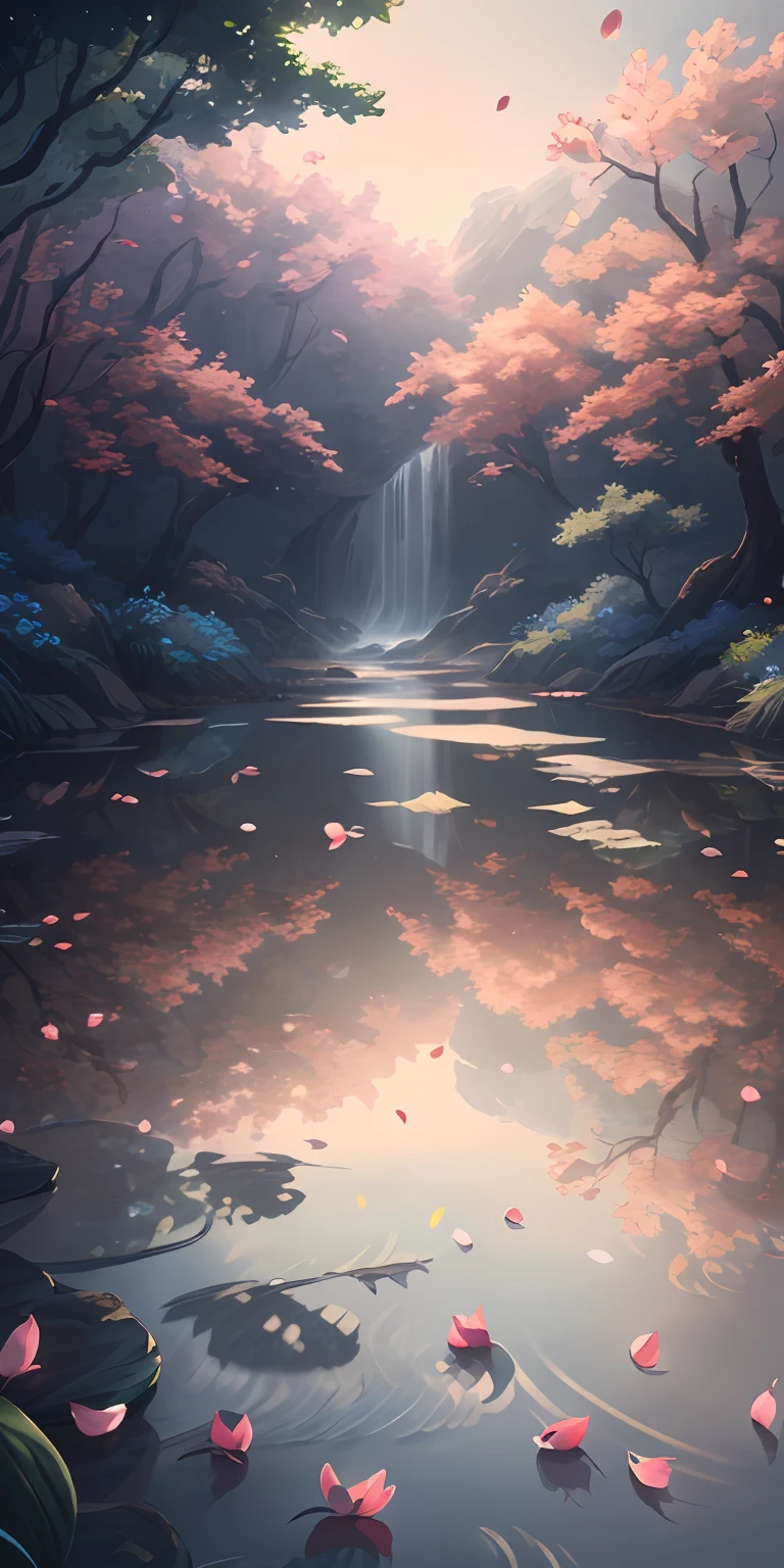 Masterpiece, best quality, (very detailed CG unity 8k wallpaper) (best quality), (best illustration), (best shadows) Nature', blue sea,delicate leaves petals of various colors falling in the air light Tracking, super detailed --v6