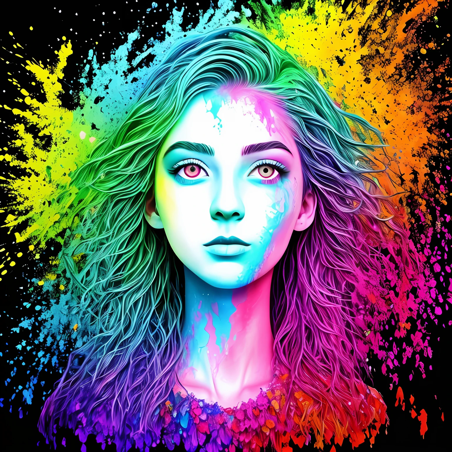 rainbow paint, a girl made entirely out of rainbow paint, entirely paint, 1girl, all rainbow paint, hdr, (intricate details, hyperdetailed:1.15), gorgeous lighting, rainbow, paint splatter, splashes, very rainbow, very colorful, neon, paint drops, rainbow paint background, colorful background
