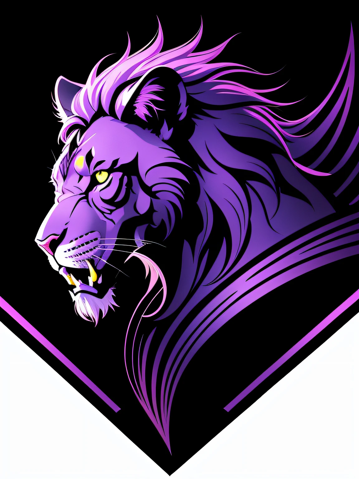 [Purple lion]Heraldic silhouette，Logo mask style illustration，dan munford，with black background，Fantasyart，mistic，Realistis，A majestic，rich and vivid colors，hight contrast，Seamless water brand，artstation，deviantart，dribbble，Red bubbles，teepublic，Sharp focus，، simple，ultra - detailed，Detailed drawing，vectorised，contours，Isometric style，8k。