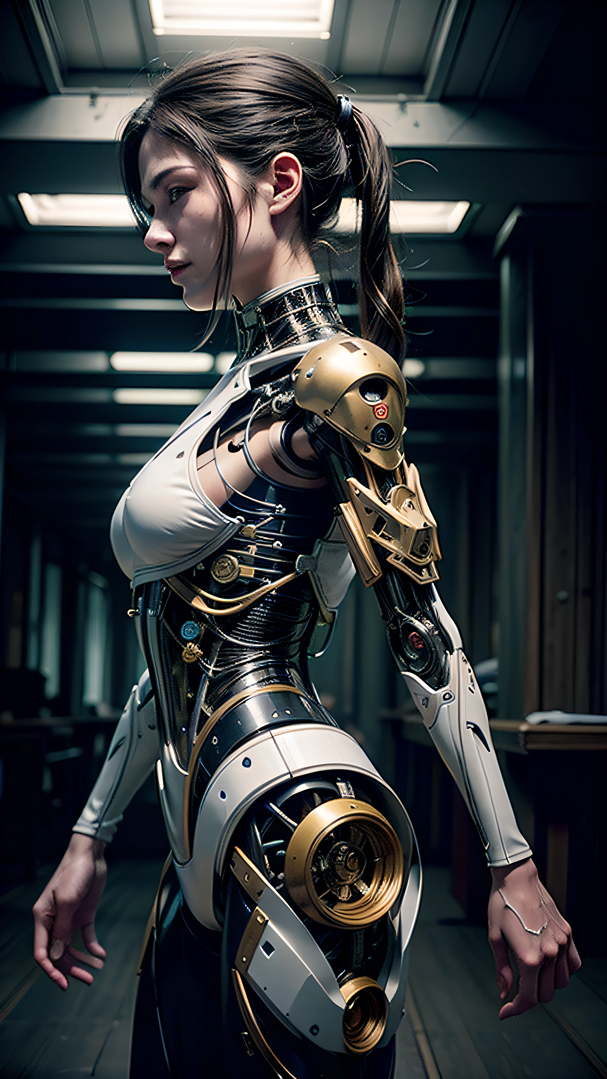 ((Best quality)), ((masterpiece)), (highly detailed:1.3),reelmech,In a future where technology has reached new frontiers, a groundbreaking innovation known as 'Real Mechanical Parts' has emerged. This revolutionary LoRa (Low Orbit Remote Access) technology enables the seamless integration of cybernetic and robotic enhancements onto a model human, resulting in astonishingly detailed and lifelike images that blur the boundaries between man and machine.Enter a world where the line between organic and synthetic beings becomes increasingly indistinguishable. The 'Real Mechanical Parts' technology allows individuals to transcend their biological limitations and embrace a new era of enhanced capabilities. Whether it's the precision and strength of robotic limbs, the computational power of cybernetic implants, or the sensory enhancements that bridge the gap between human and machine, these mechanical augmentations offer unprecedented possibilities.As society grapples with the ethical implications and societal impact of this groundbreaking technology, a myriad of stories unfold. The narrative delves into the personal journeys of those who choose to undergo the transformation, exploring their motivations, aspirations, and the profound consequences of merging with technology. The images produced through 'Real Mechanical Parts' capture the intricate details and nuances of these cybernetic enhancements, depicting a fusion of human and machine that challenges traditional notions of identity and existence.Beyond the personal stories, larger themes emerge within this world. Questions arise about the accessibility and affordability of such transformative technology, the divide between those who embrace augmentation and those who remain purely human, and the ever-present debate on the ethical boundaries of human-machine integration. The society depicted in this world grapples with the profound implications of 'Real Mechanical Parts' as it reshapes the fabric of everyday life.In the midst of these complex dynamics, conflicts and tensions arise. Underground movements advocating for human purity clash with those embracing the potential of cybernetic enhancements. Corporations seize the opportunity to capitalize on this emerging market, leading to a power struggle for control over the technology and its distribution. The struggle for personal identity and societal acceptance intertwines with political intrigue and technological advancements, shaping the destiny of this world.Within the realm of 'Real Mechanical Parts,' explore the multidimensional stories that unfold as humanity evolves into something new and extraordinary. Witness the triumphs and tragedies, the exploration of identity, and the exploration of what it means to be human in a world that blurs the lines between biology and machinery,HDR (High Dynamic Range),Ray Tracing,NVIDIA RTX,Super-Resolution,Unreal 5,Subsurface scattering,PBR Texturing,Post-processing,Anisotropic Filtering,Depth-of-field,Maximum clarity and sharpness,Multi-layered textures,Albedo and Specular maps,Surface shading,Accurate simulation of light-material interaction,Perfect proportions,Octane Render,Two-tone lighting,Low ISO,White balance,Rule of thirds,Wide aperature,8K RAW,Efficient Sub-Pixel,sub-pixel convolution,luminescent particles,