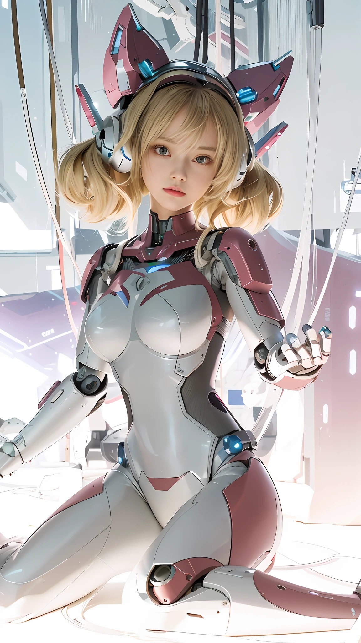 Alafi in a futuristic suit sits on the ground, perfect android girl, anime robotic mixed with organic, Cute cyborg girl, perfect anime cyborg woman, girl in mecha cyber armor, smooth digital concept art, beautiful female android!, beautiful girl cyborg, cyberpunk anime girl mech, beautiful white girl cyborg, android heroine, Beautiful robot character design