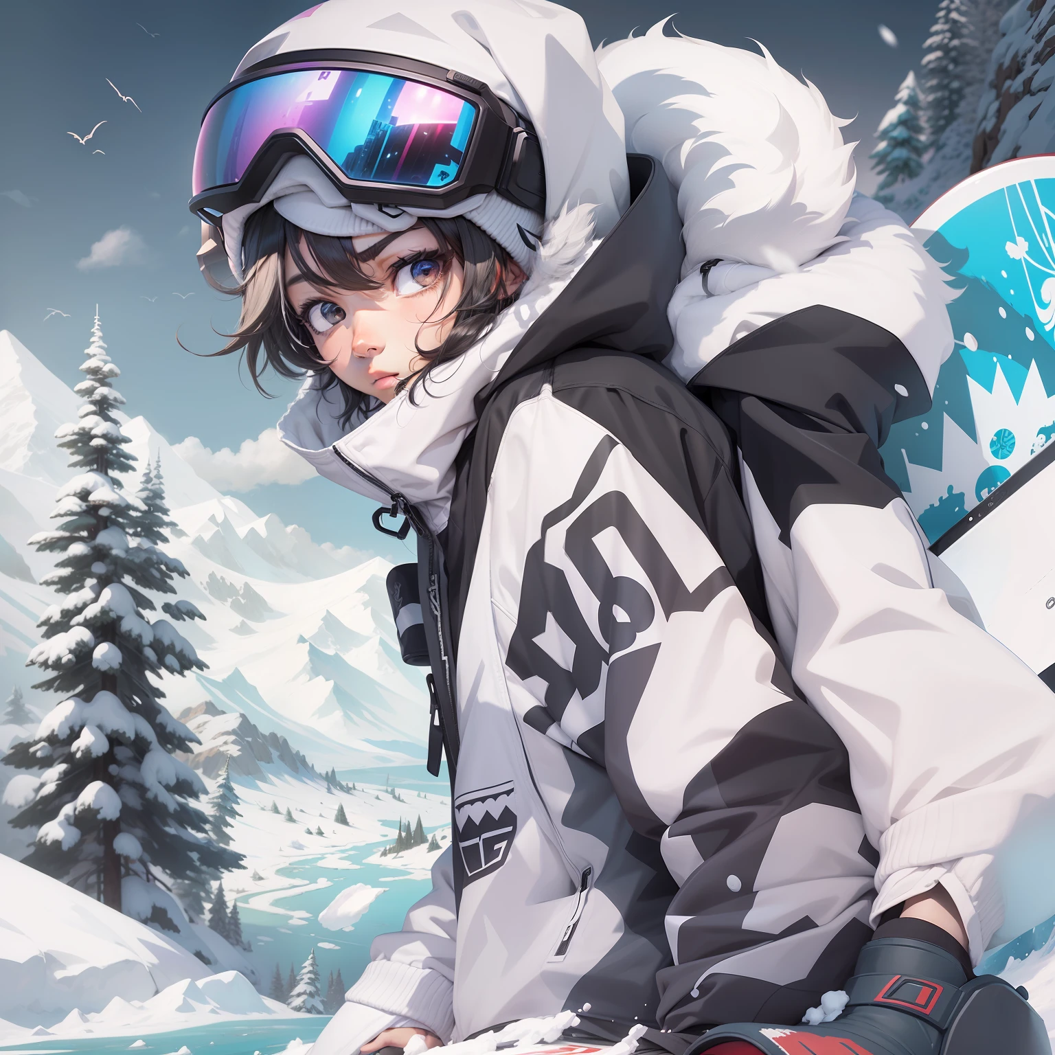 Black-eyed boy with snowboard on snowy mountain, Snowboarding, Anime Art Style, anime styled 3d, [ Digital Art ]!!, pixiv style, Cool artwork, made with anime painter studio, anime stylized, anime styled」, realism artstyle, Stylized anime, clean artstyle, unknown artstyle, Anime Handsome Art Style