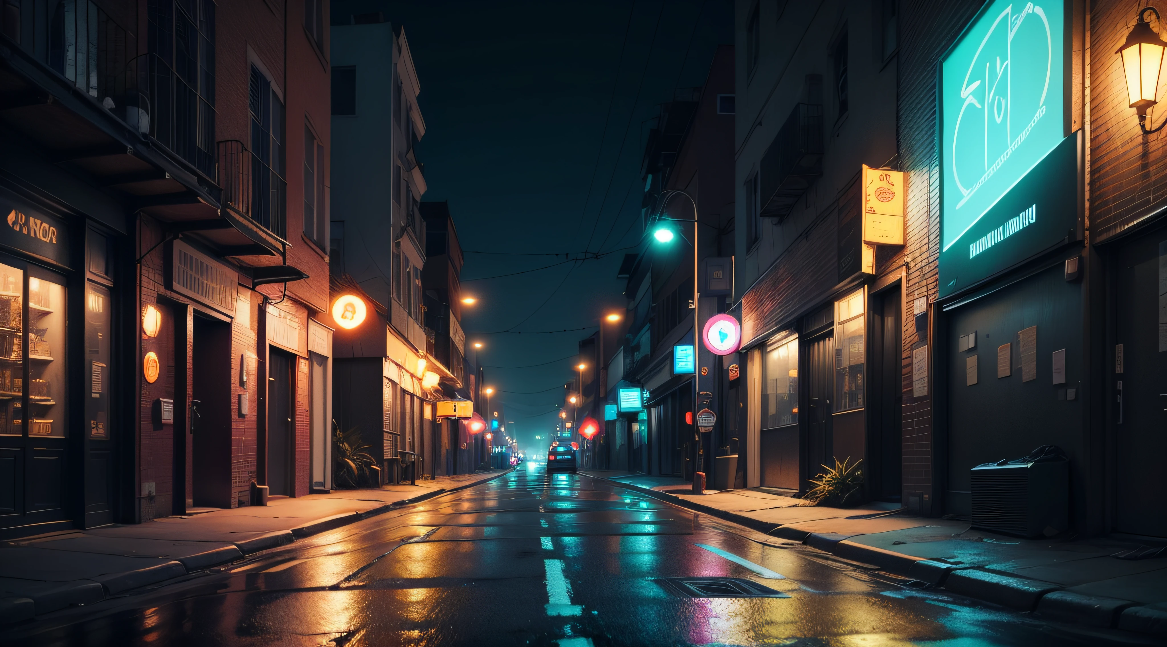 Cyberpunk empty streets,RGB lighting effect,Cool,sense of science and technology
