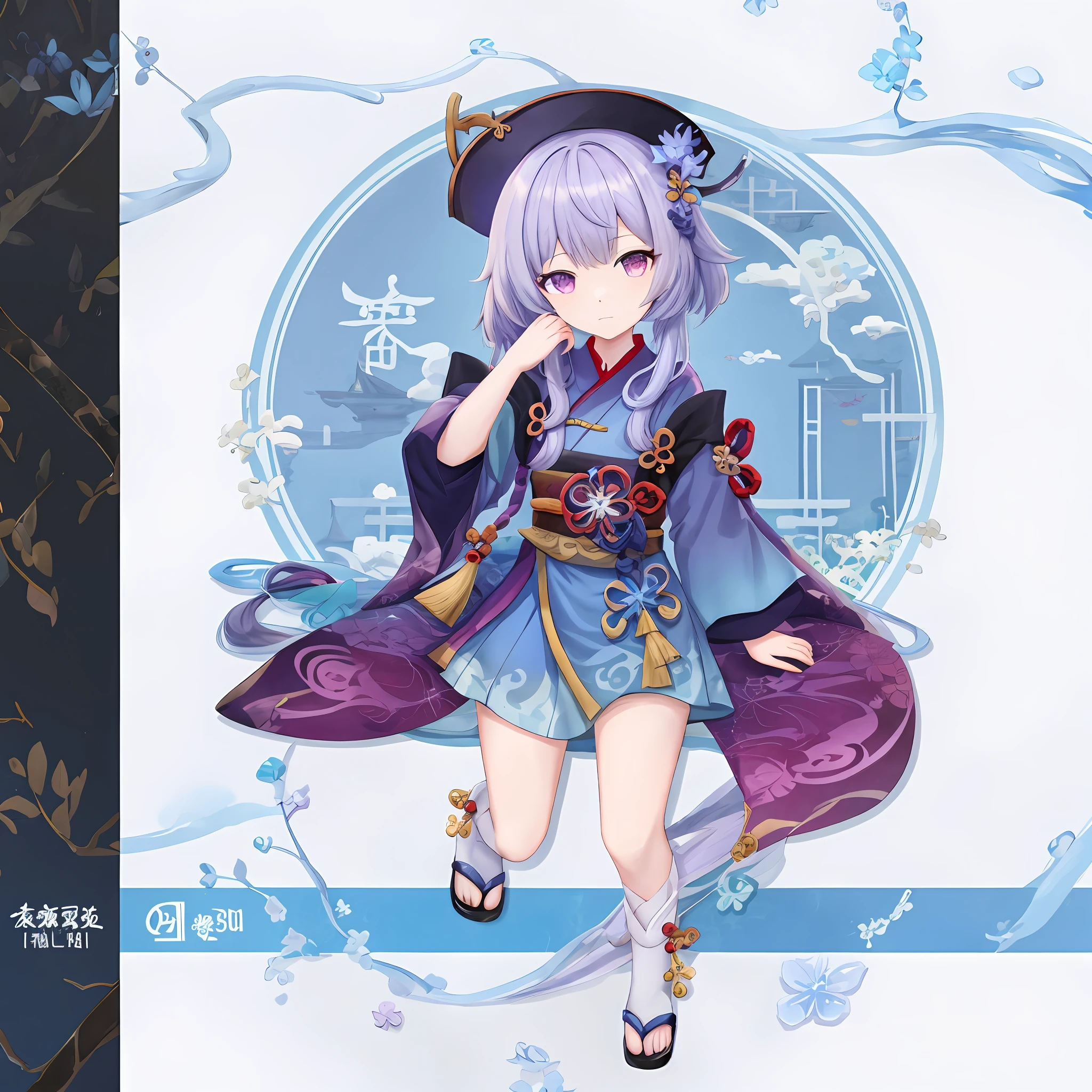 Anime characters wearing purple capes and blue dresses, inspired by Qu Leilei, author：Ei-Q, Loli, onmyoji, Inspired by Muqi, author：Qu Leilei, An anime cover, full-body xianxia, Middle Metaverse, Pisif, Seven from Genshin Impact, qiangshu, Inspired by non-Q，Medium chest，