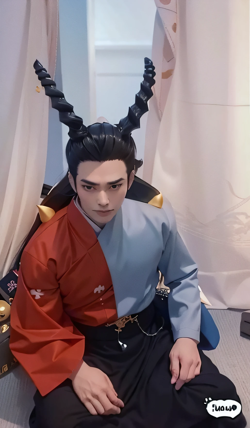 A man with horns on his head, handsome japanese demon boy,,Anime cosplay,top Quority，3 d model