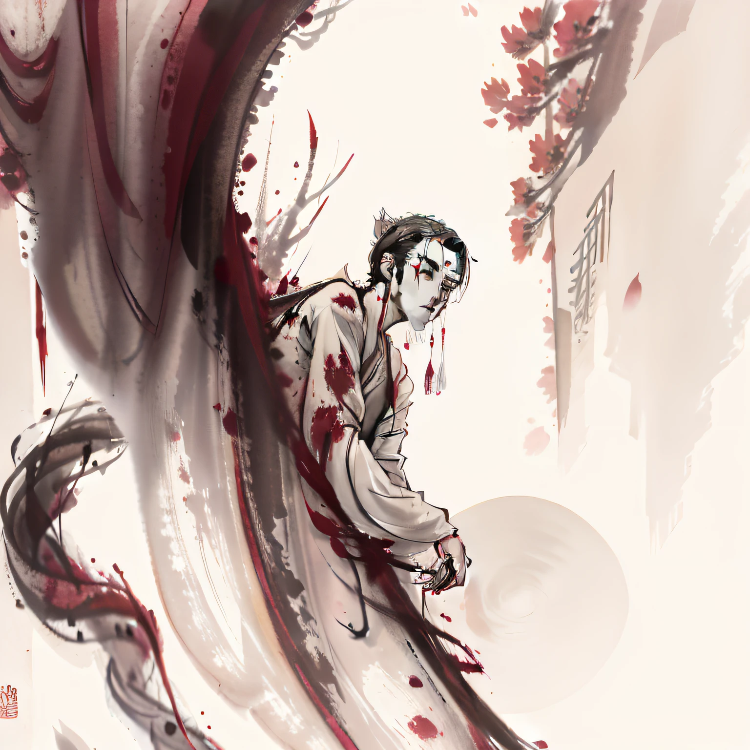 mtu,Blood all over the body,white clothes,Chinese ancient style handsome man,emaciated