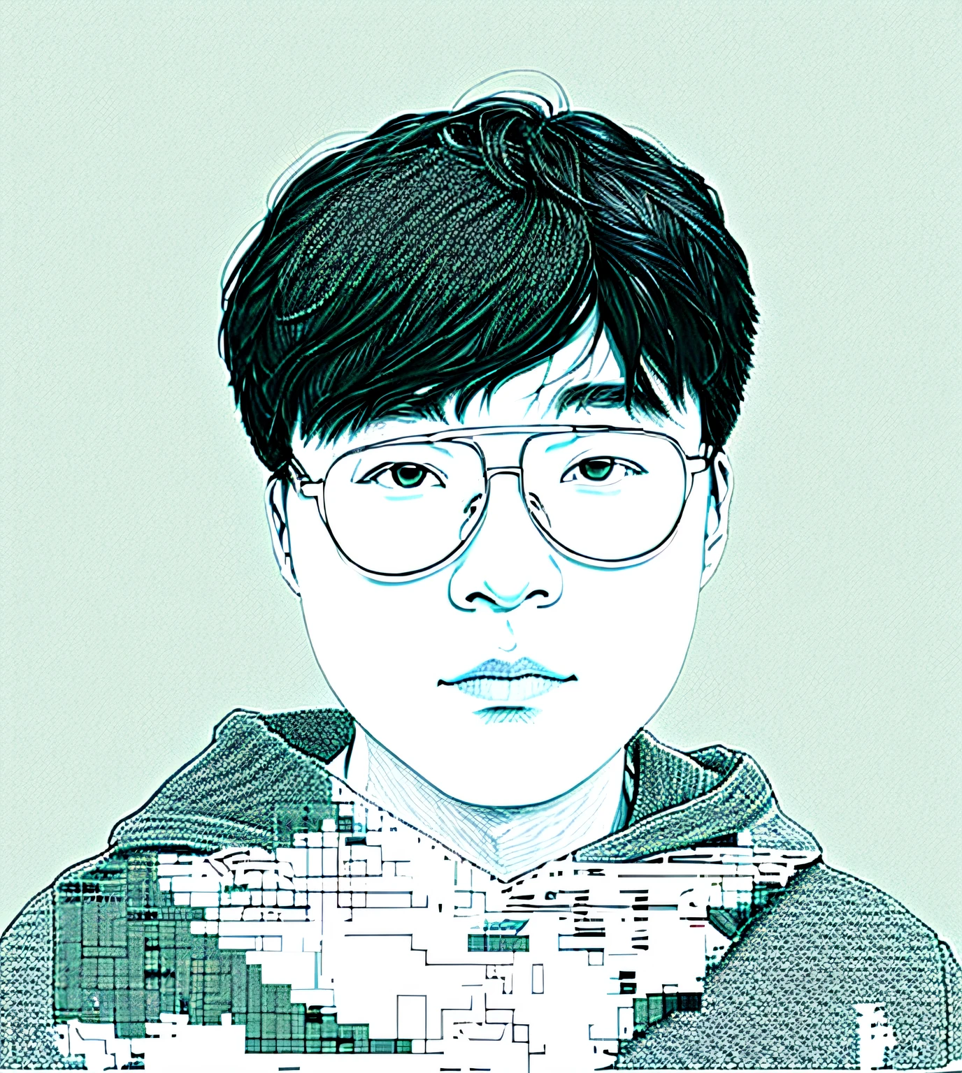 Painting of a man wearing glasses and a sweater, digital 2d drawing, line art portrait, AI self-portrait, digital line-art, inspired by Kim Myeong-guk, Line Art - N 9, drawn with photoshop, outlined art, linear art, nft portrait, crisp 8 k line art, inspired by Kim Eung-hwan