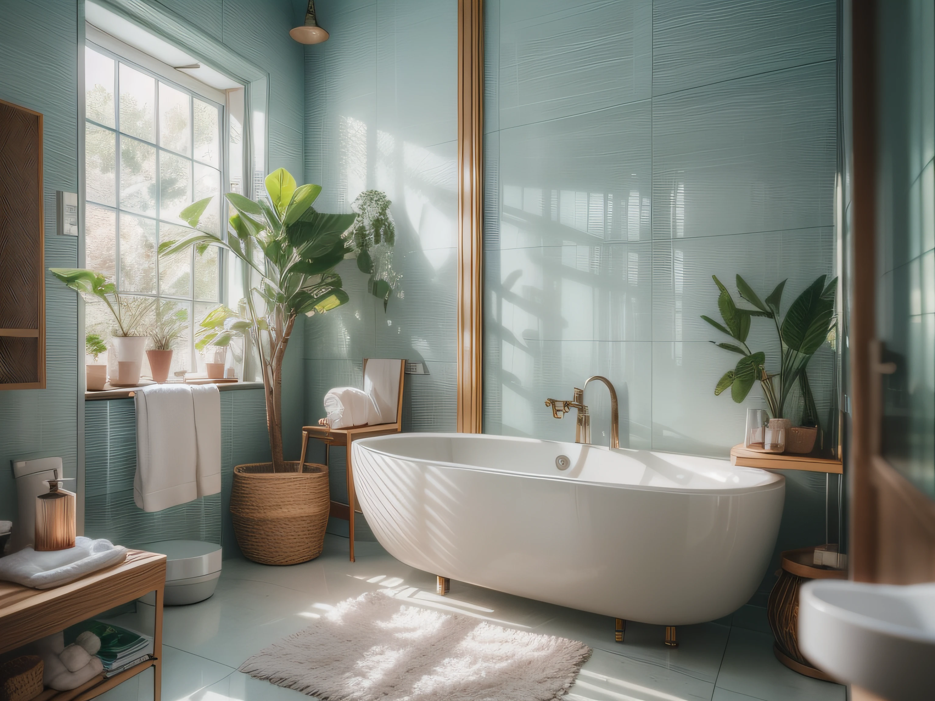High-detail RAW color photography, Bathroom in a modern style, (higly detailed, hyper-detailing), particle fx, ray traced, 电影灯光, Shallow depth of field, photographed with Sony a9 II, 50mm wide angle lens, sharp-focus