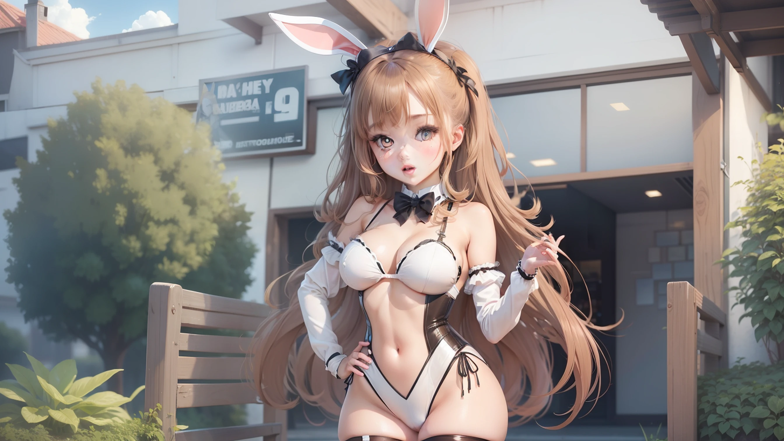 1girls, , Trikot,Playboy Bunny, Netzstrumpfhosen, braune haare, Anime Cute, blush, thick ass, , sexy, boobs