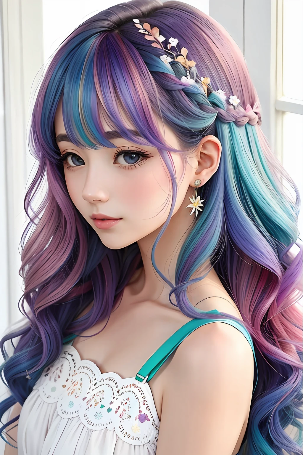 Colorful hair、By Agnes Cecil、Beautuful Women、1 persons、PastelColors、Wavy hair