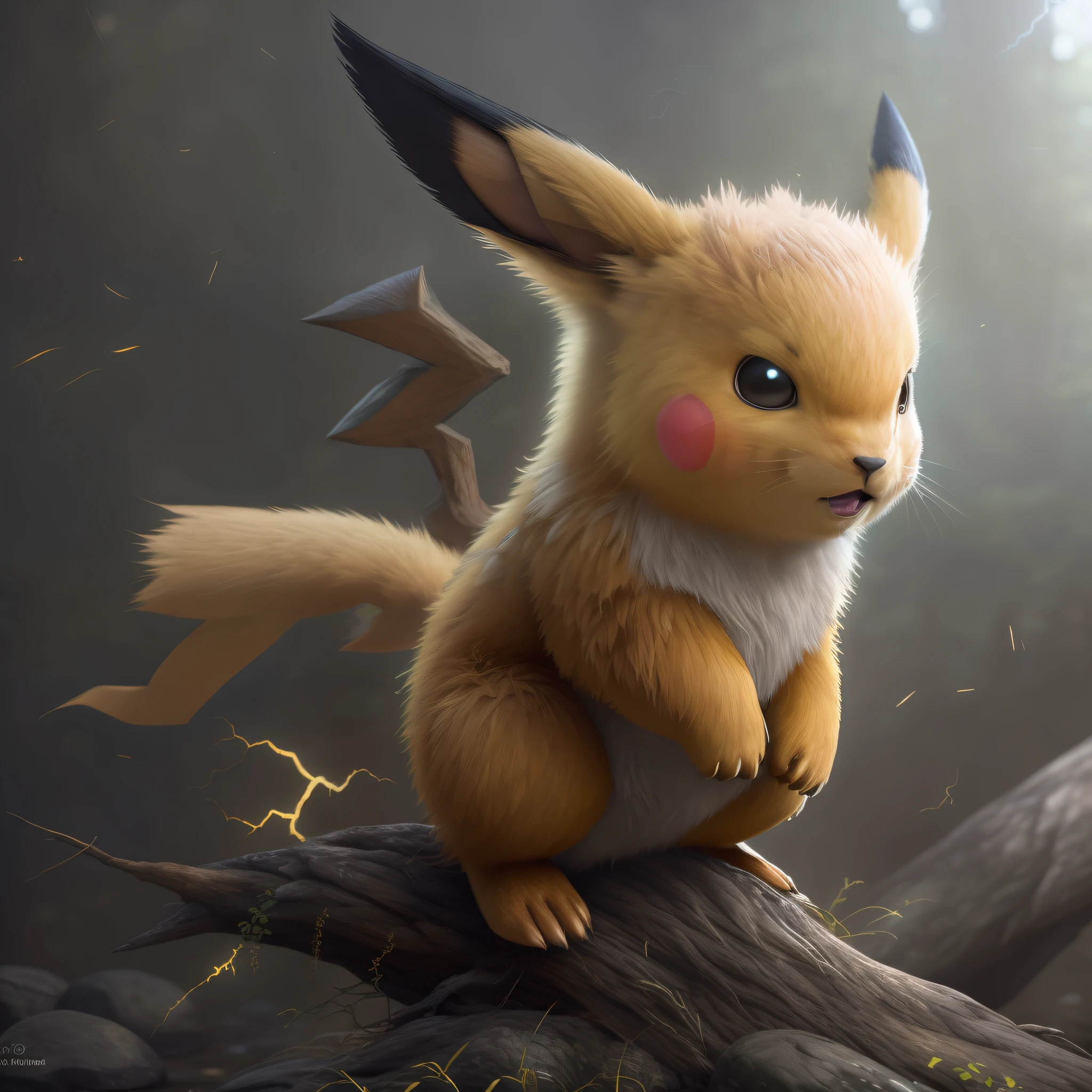 photo of the most beautiful artwork in the world featuring with a yellow and black tail, pokemon, with lightning coming from cheeks, full body 8k unity render, action shot, skin pores, very dark
lighting, heavy shadows, detailed, detailed face, (vibrant,
photo realistic, realistic, dramatic, dark, sharp focus, 8k),
(intricate:1.4), decadent, (highly detailed:1.4),(ultra realistic:1.2), octane render, ((forest background:1.2))