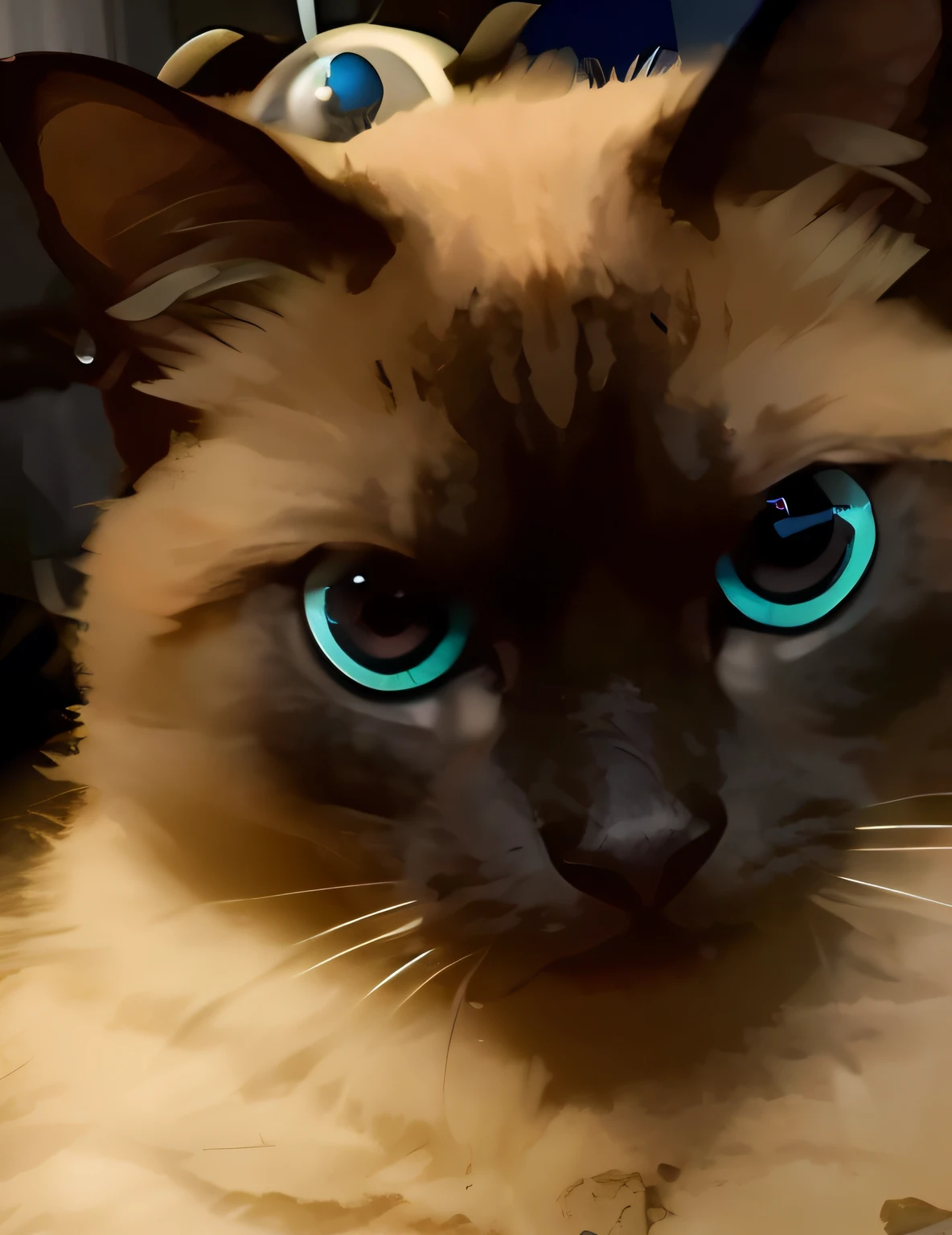 huge adorable eyes, Big pitch black eyes, Completely large - blue eyes, Countless dimly glowing eyes, Laugh spitefully, glaring at the camera