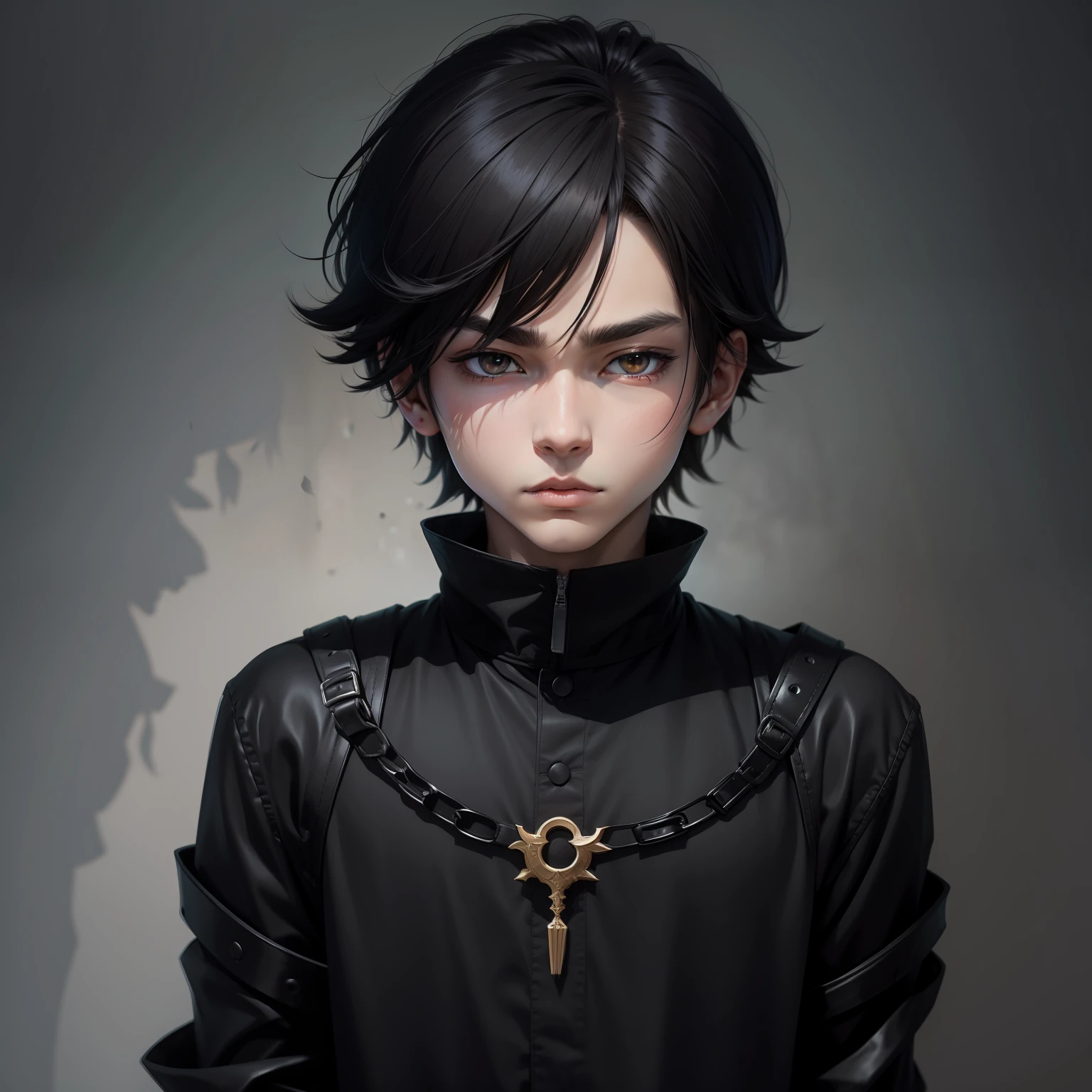 Anime boy, black clothes, dark fantasy