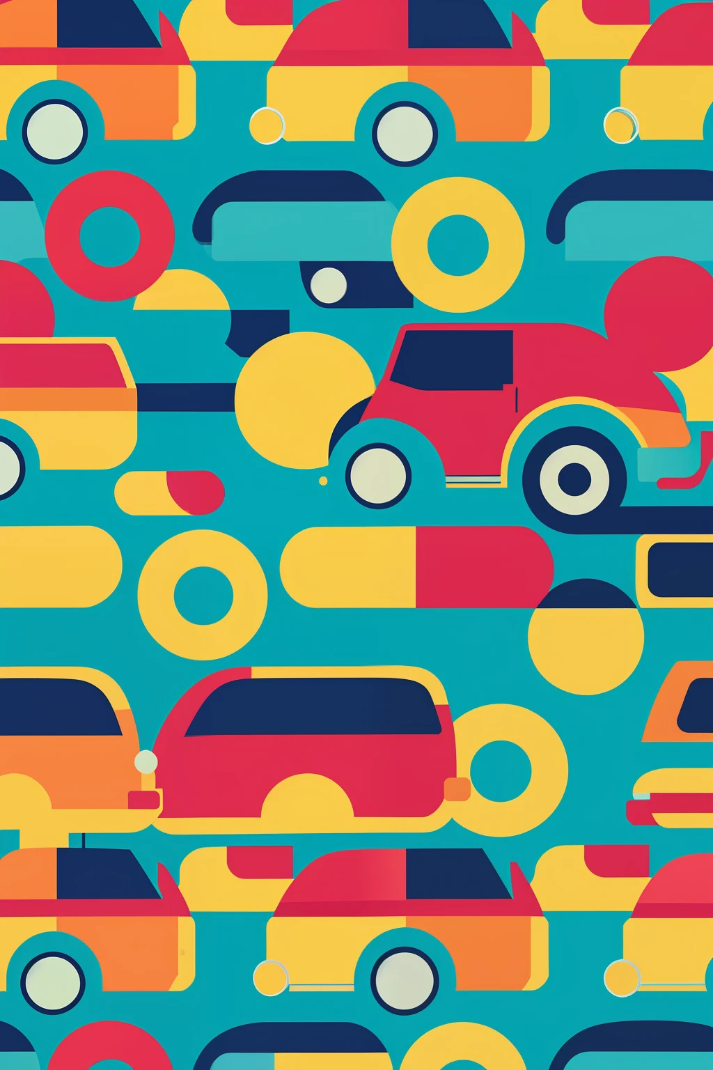 Multicolored small car design pattern, fundo blue