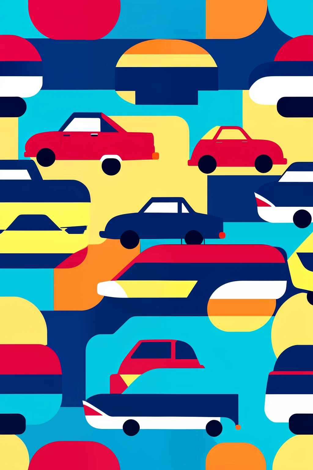 Multicolored small car design pattern, fundo blue