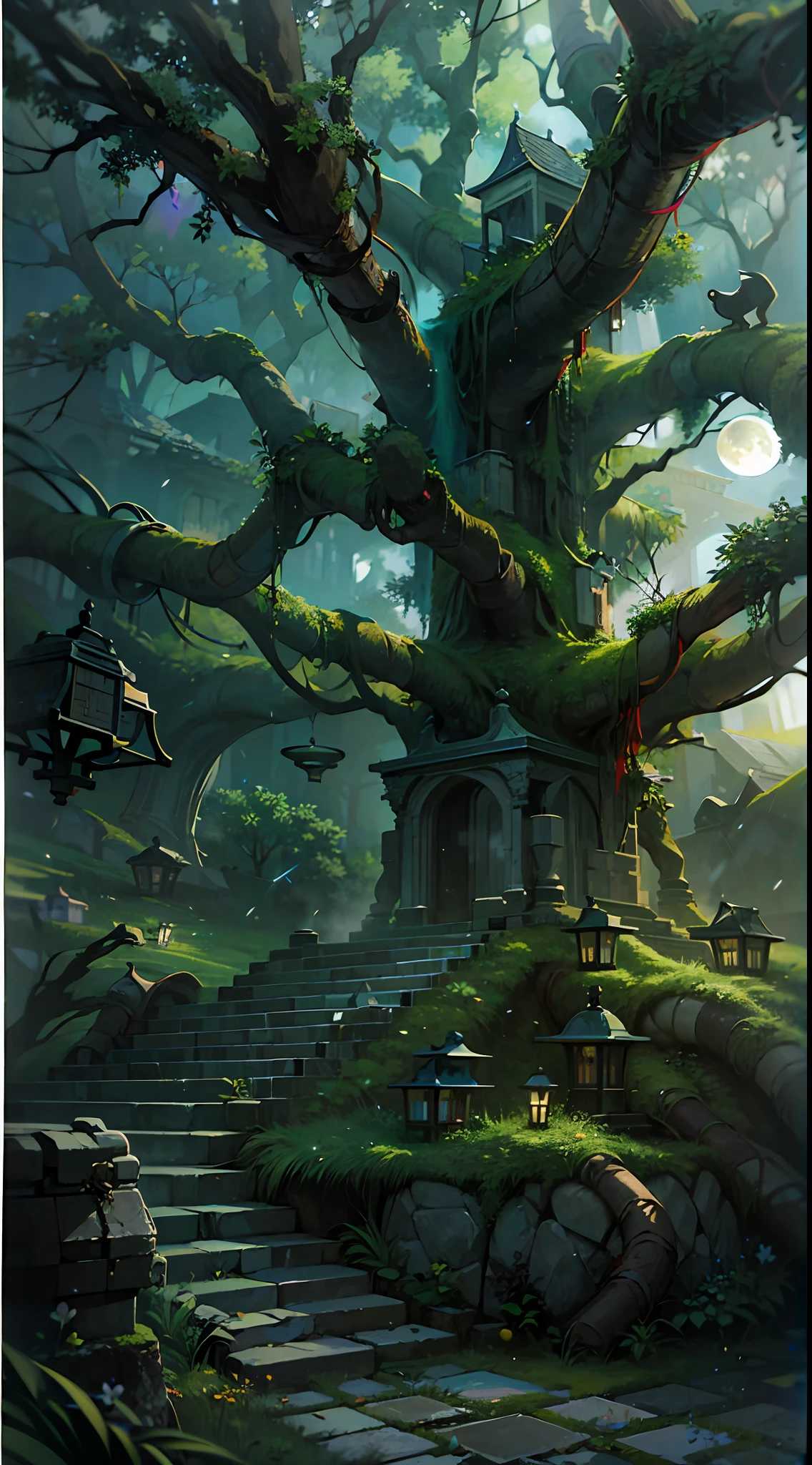 Look up,(Moon Night),(Super huge fantasy skeleton fortress:1.4),((Skeleton Castle)),tree branch,Lots of branches,greenish tinge,green color,fog atmosphere,dark cloude,swirles,Mysterious and dark,blood vess,uncanny,fog atmosphere,dense fog,opaque,streamer,bblurry,Torn clouds,((3 moons in three colors)),Clear and detailed image quality,Engaging shots,Soft lighting,Great details,Transparent starry sky,Unique architecture,Blinking lights,Active character actions,(best qualtiy:1.4),tmasterpiece,super-fine,A detailed,acurate,depth of fields ,absurderes、A high resolution、ultra - detailed,(Unattended:1.3),Break,Create an image using a prism effect,Light refracts and creates colorful、A kaleidoscopic look。 Break , design an image with fisheye lens effect,Capture a wide field of view with a unique curved perspective。 Break,,Dappled sunlight,Tranquil natural beauty。 Break , Depict a monochrome world,Use only black、White and gray shades to convey depth、Emotional and compelling visual impact。