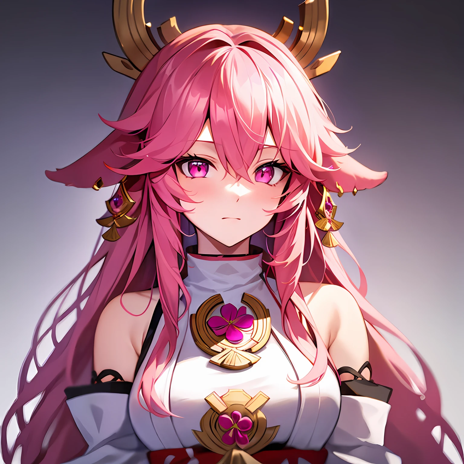 Highly detailed, High Quality, Masterpiece, beautiful, solo, 1girl, ExtraFacesRanni, upper body, yae miko, pink eyes, long hair, pink hair, animal ears,