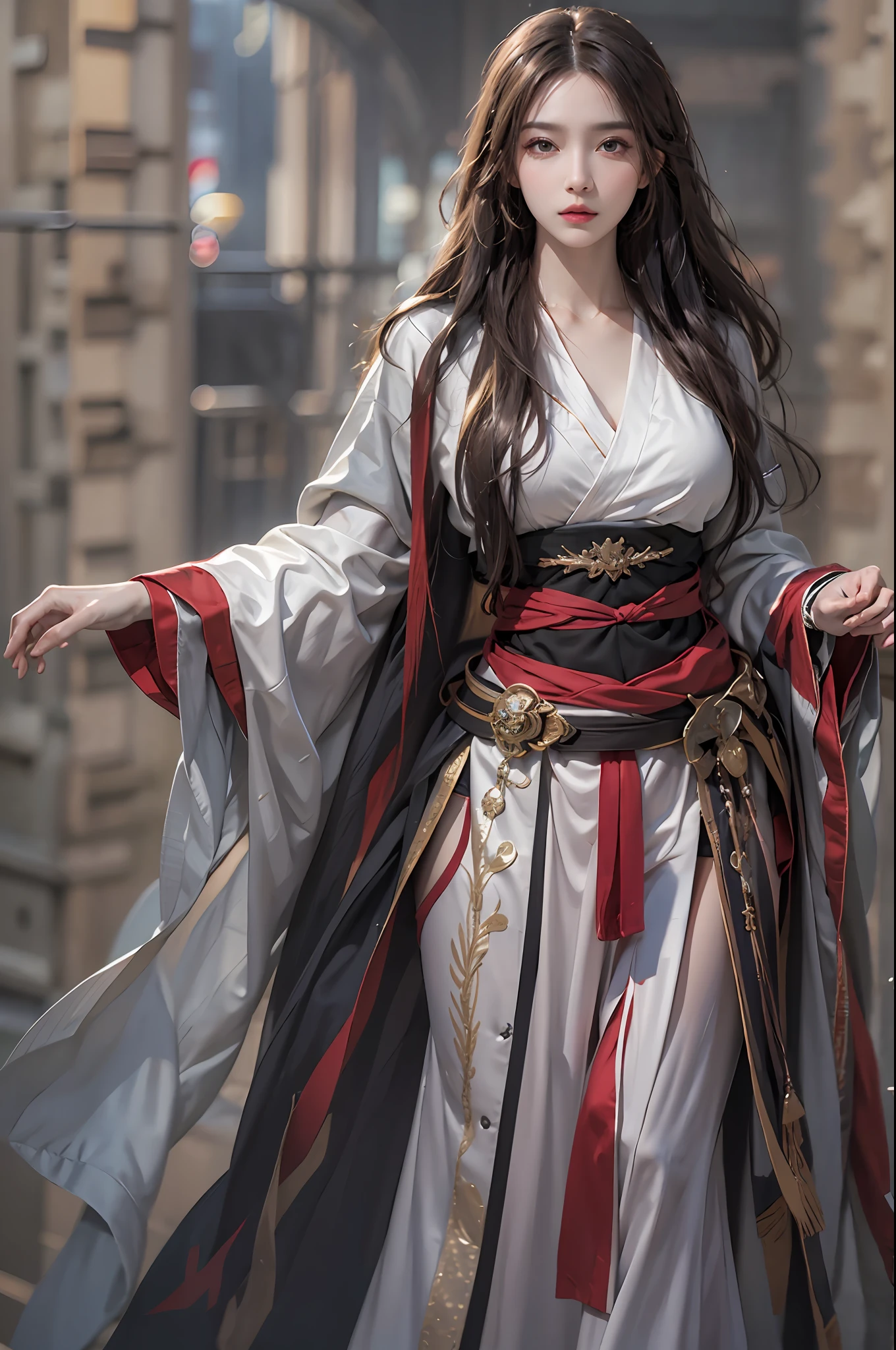 photorealistic, high resolution, 1 women, solo, hips_up, hips up, beautiful eyes, long hair, look at viewer, close lips, detailed face, long hair, NARAKA BLADEPOINT outfit, Robe of Annica Zai