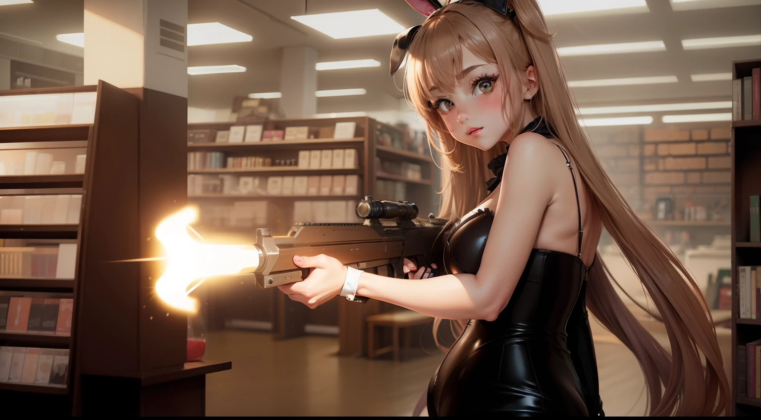 1girls, , Trikot,Playboy Bunny, Netzstrumpfhosen, braune haare, Anime Cute, blush, thick ass, , sexy, boobs shooter