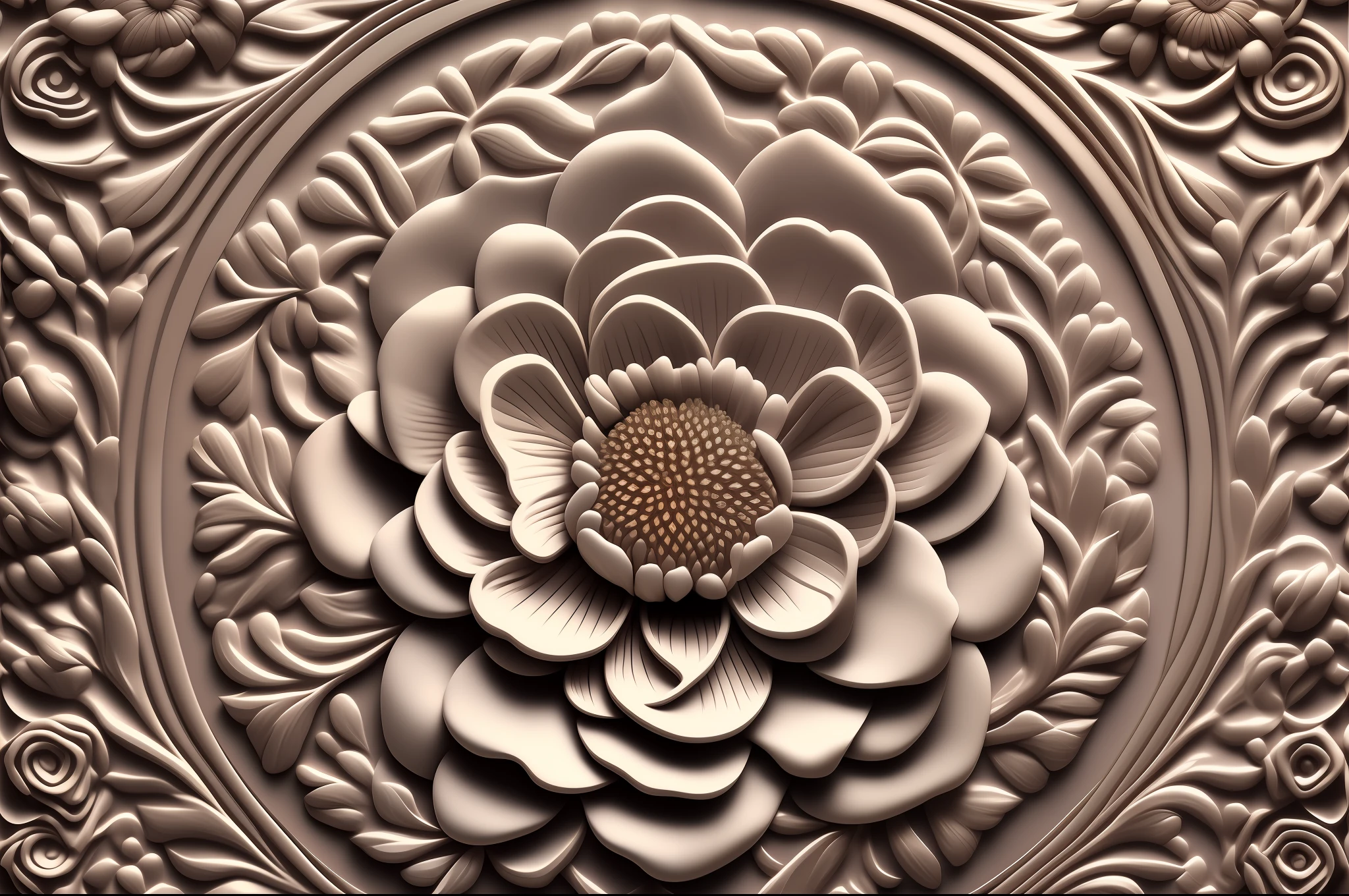 Produce an embossed effect image of a flower. The flowers should be rendered in high relief with intricate details, while the background should be sunken to create depth. The lighting should accentuate the embossed effect and glowing --auto --s2