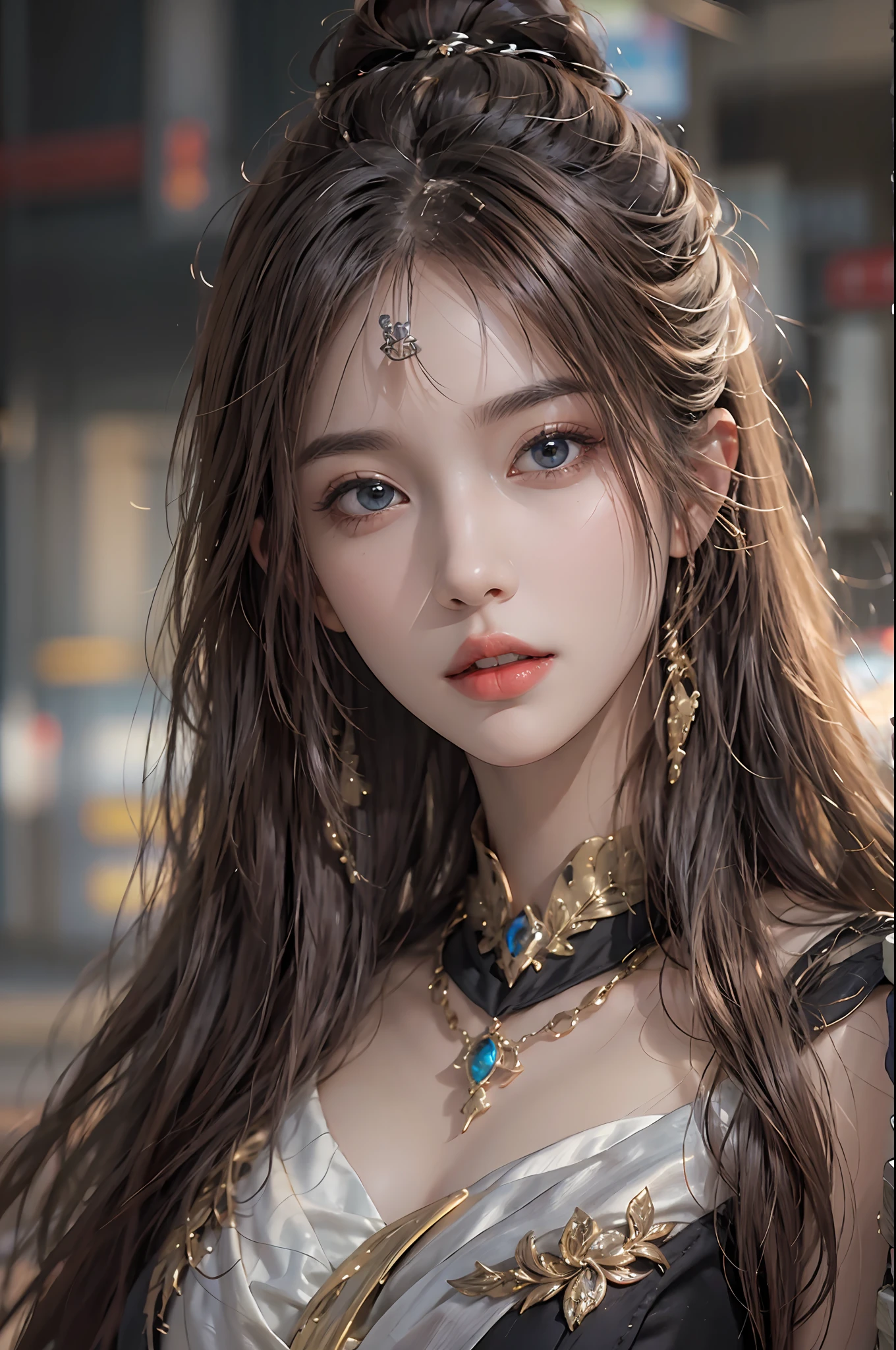 photorealistic, high resolution, 1 women, solo, hips_up, hips up, beautiful eyes, long hair, look at viewer, close lips, detailed face, long hair, NARAKA BLADEPOINT outfit