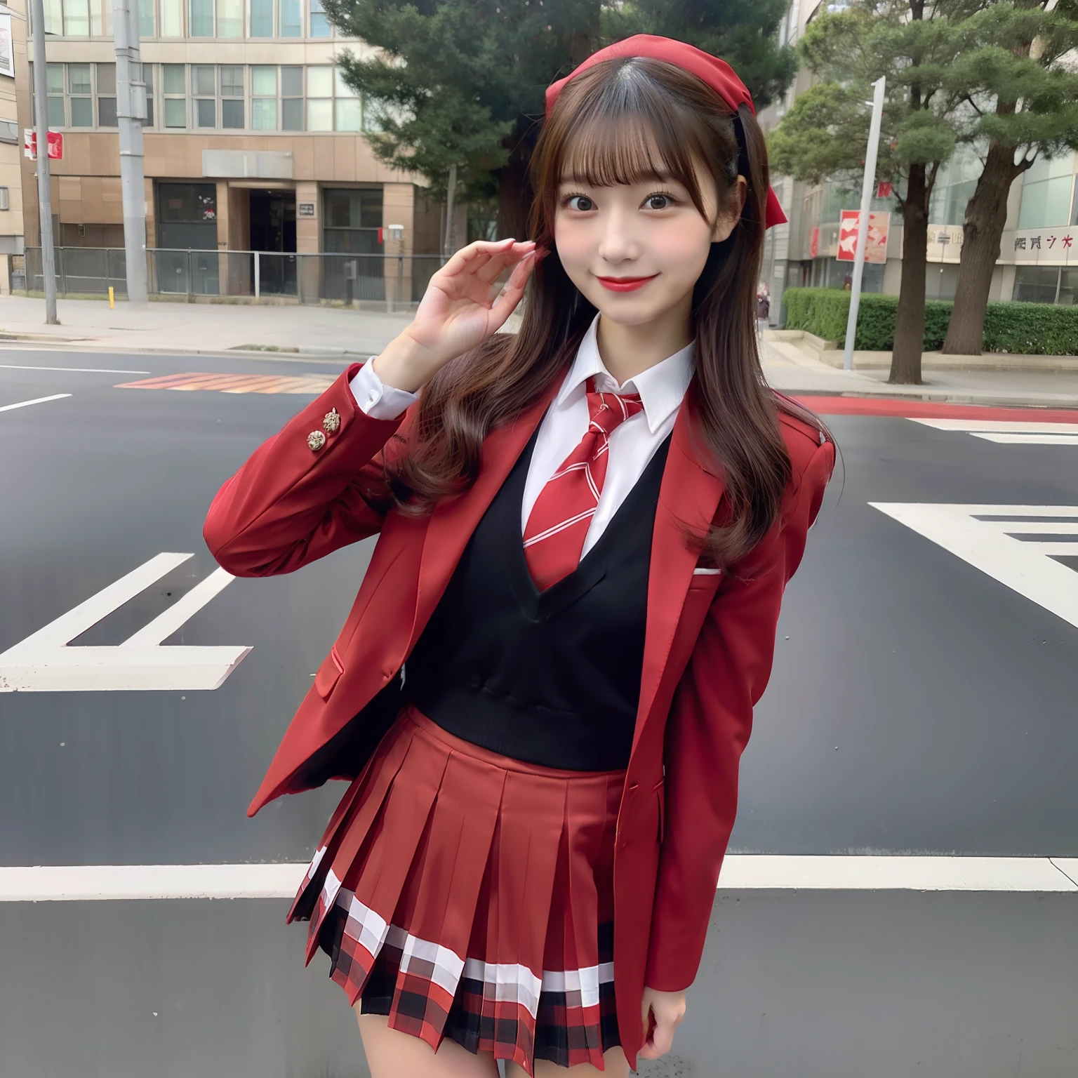 Red Miniskirt Uniform、Japan female, 18 years old、hi-school girl、