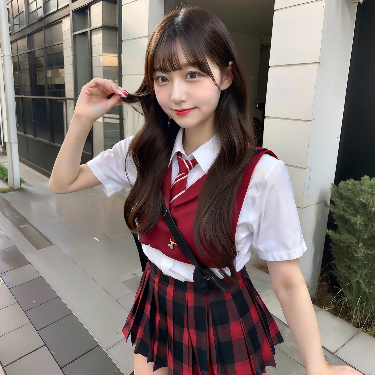Red Miniskirt Uniform、Japan female, 18 years old、hi-school girl、