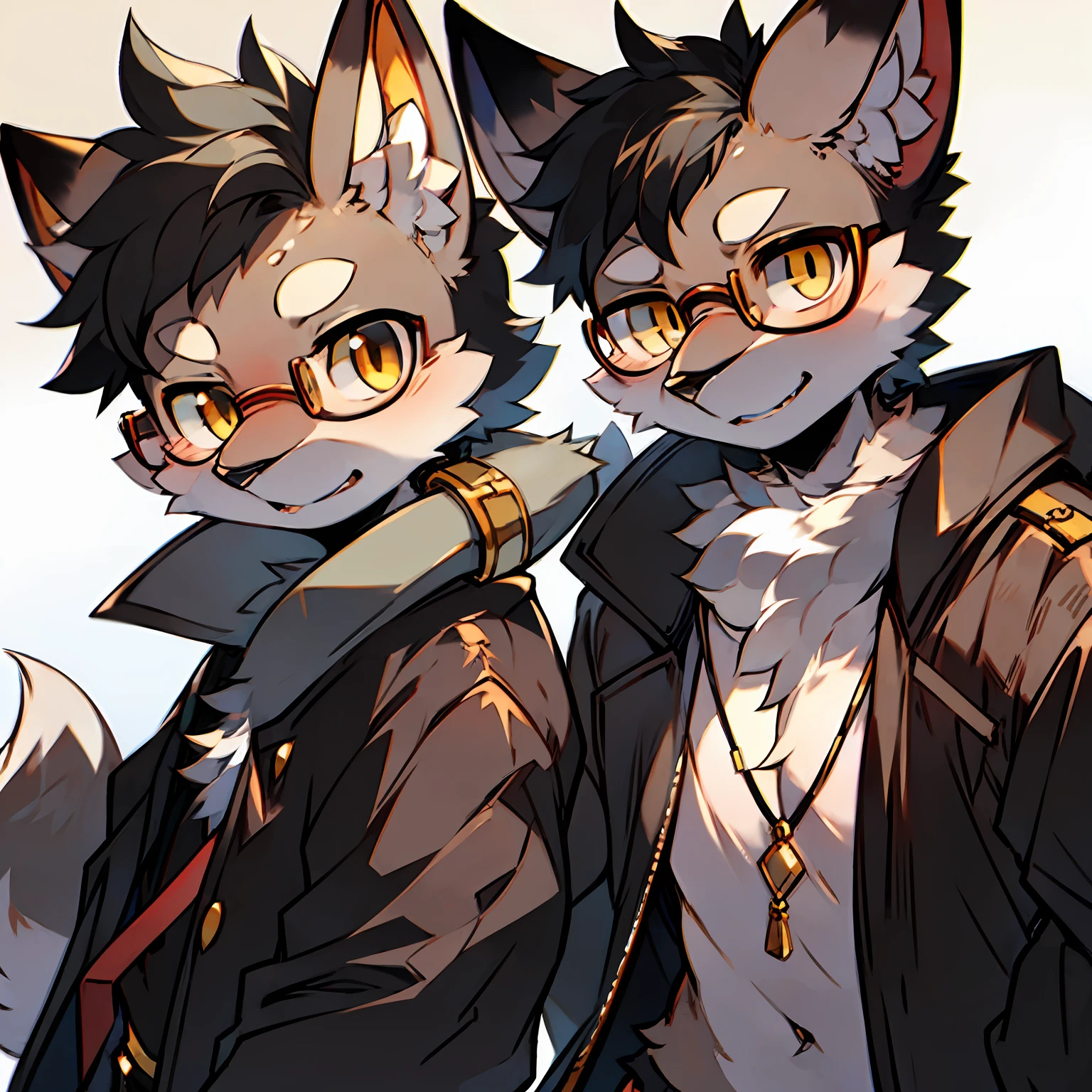 solo person,shaggy male,furry,Cat type,canid,Gray-black fur,gold eyes,Wearing glasses,detective,detailedbackground,ventania,posing on a