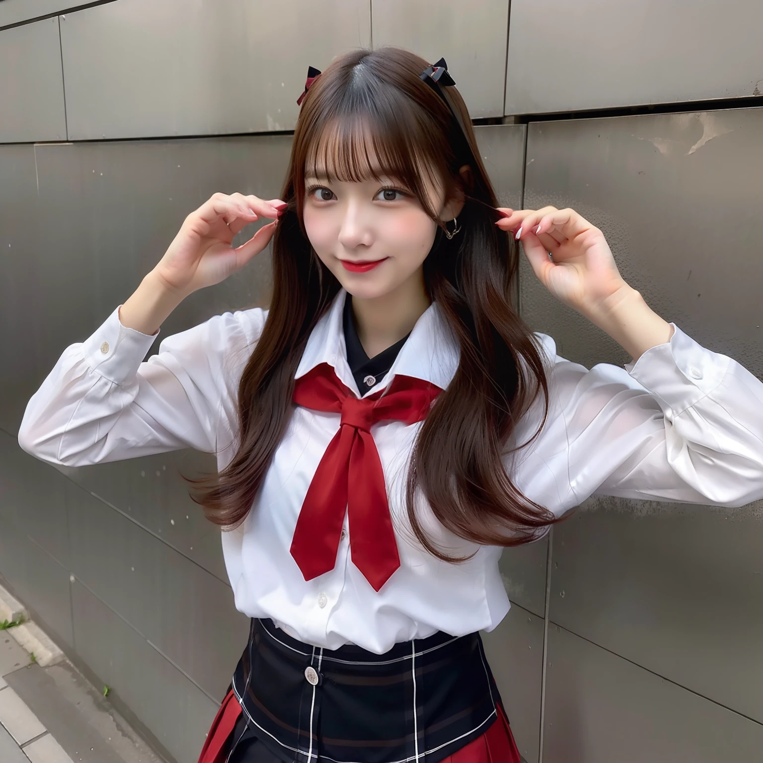Red Miniskirt Uniform、Japan female, 18 years old、hi-school girl、