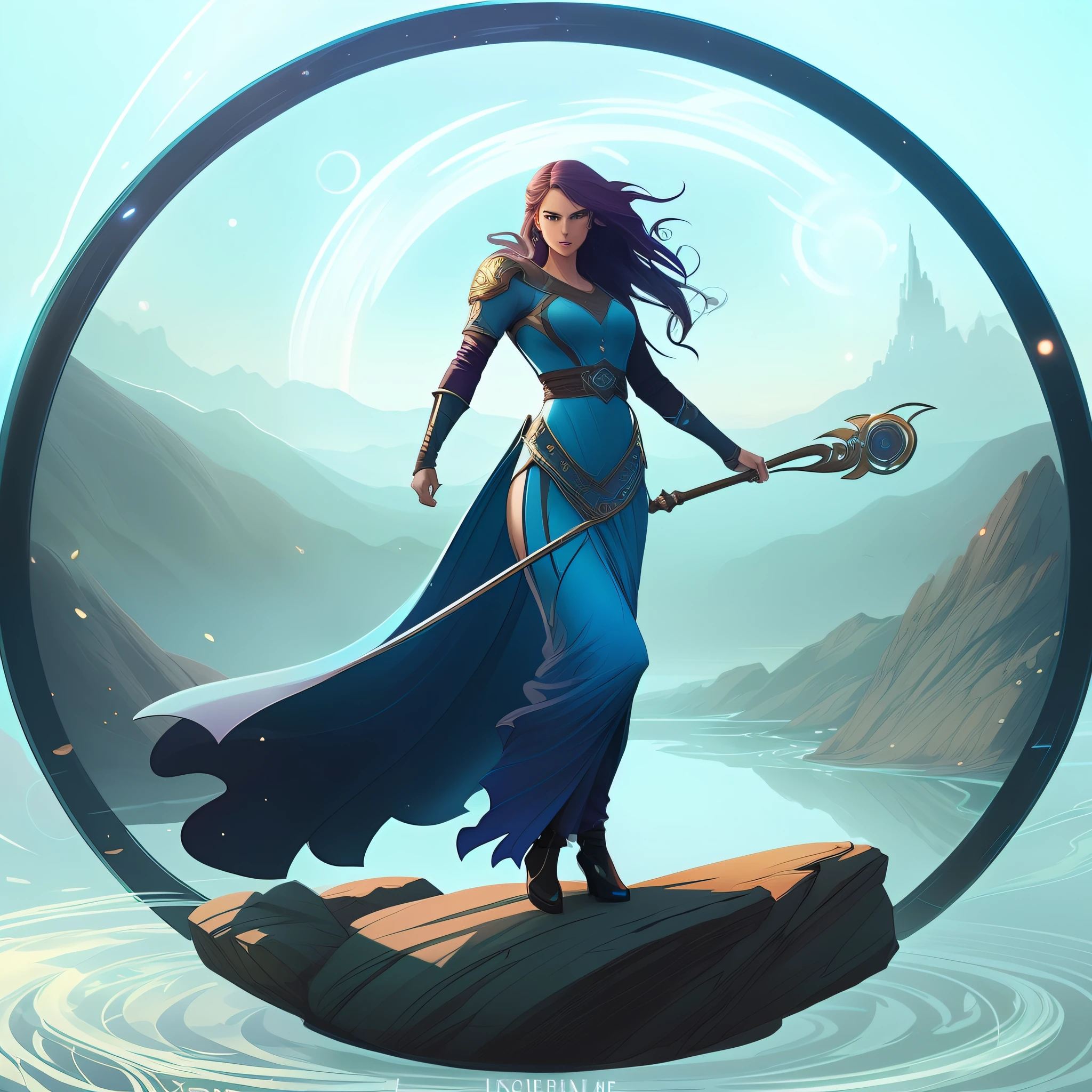 Arafed woman in a long dress standing on a rock in a circle, Jen Bartel, estilo de arte charlie bowater, Artgerm e Atey Ghailan, arte de fantasia digital 2d, Artgerm Julie Bell Beeple, Alena Aenami e Artgerm, estilo de arte de fantasia, Epic fantasy art style, Epic Fantasy Digital Art Style