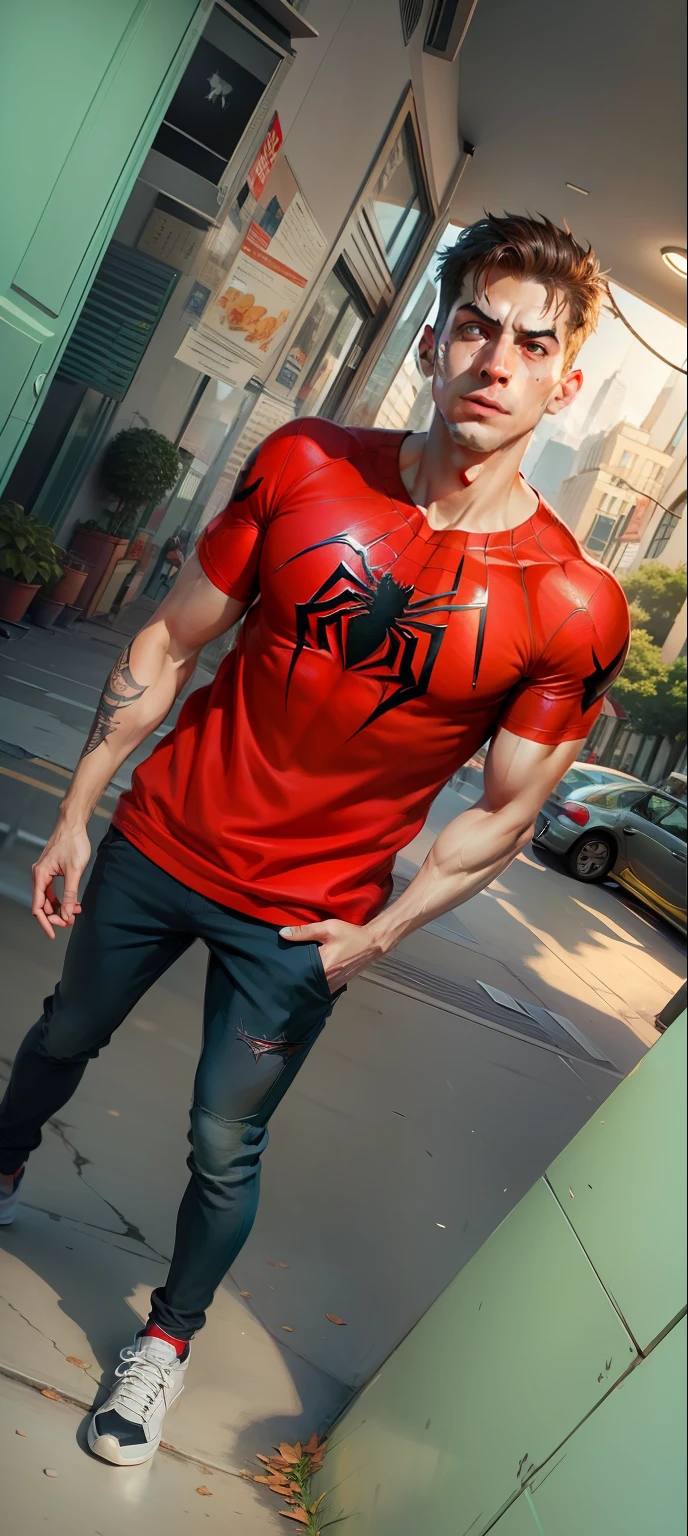 , spiderman look, realistic fac
