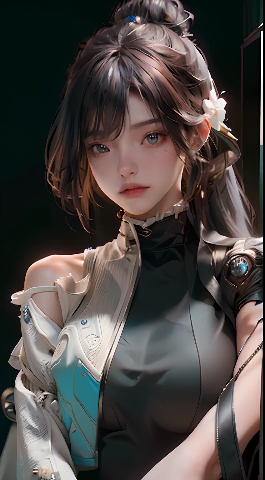 ((Best quality)), ((masterpiece)), (detailed:1.4), 3D, an image of a beautiful cyberpunk female,HDR (High Dynamic Range),Ray Tracing,NVIDIA RTX,Super-Resolution,Unreal 5,Subsurface scattering,PBR Texturing,Post-processing,Anisotropic Filtering,Depth-of-field,Maximum clarity and sharpness,Multi-layered textures,Albedo and Specular maps,Surface shading,Accurate simulation of light-material interaction,Perfect proportions,Octane Render,Two-tone lighting,Wide aperture,Low ISO,White balance,Rule of thirds,8K RAW,