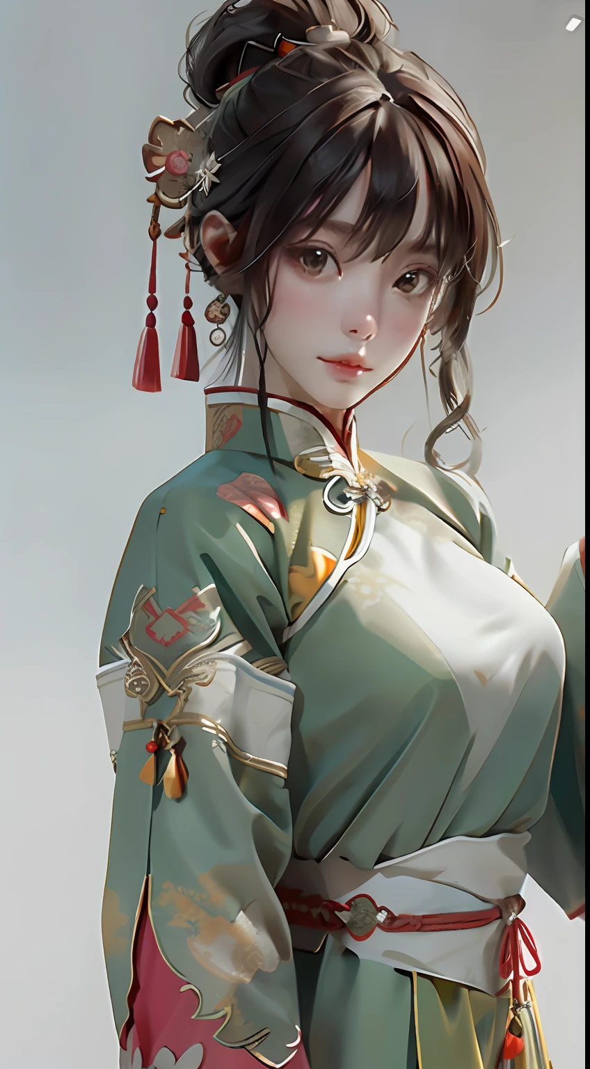 A girl, ancient Chinese costume, sunshine, clear face, clean white background, masterpiece, super detail, epic composition, ultra HD, high quality, extremely detailed, official art, uniform 8k wallpaper, super detail, 32k -- v 6