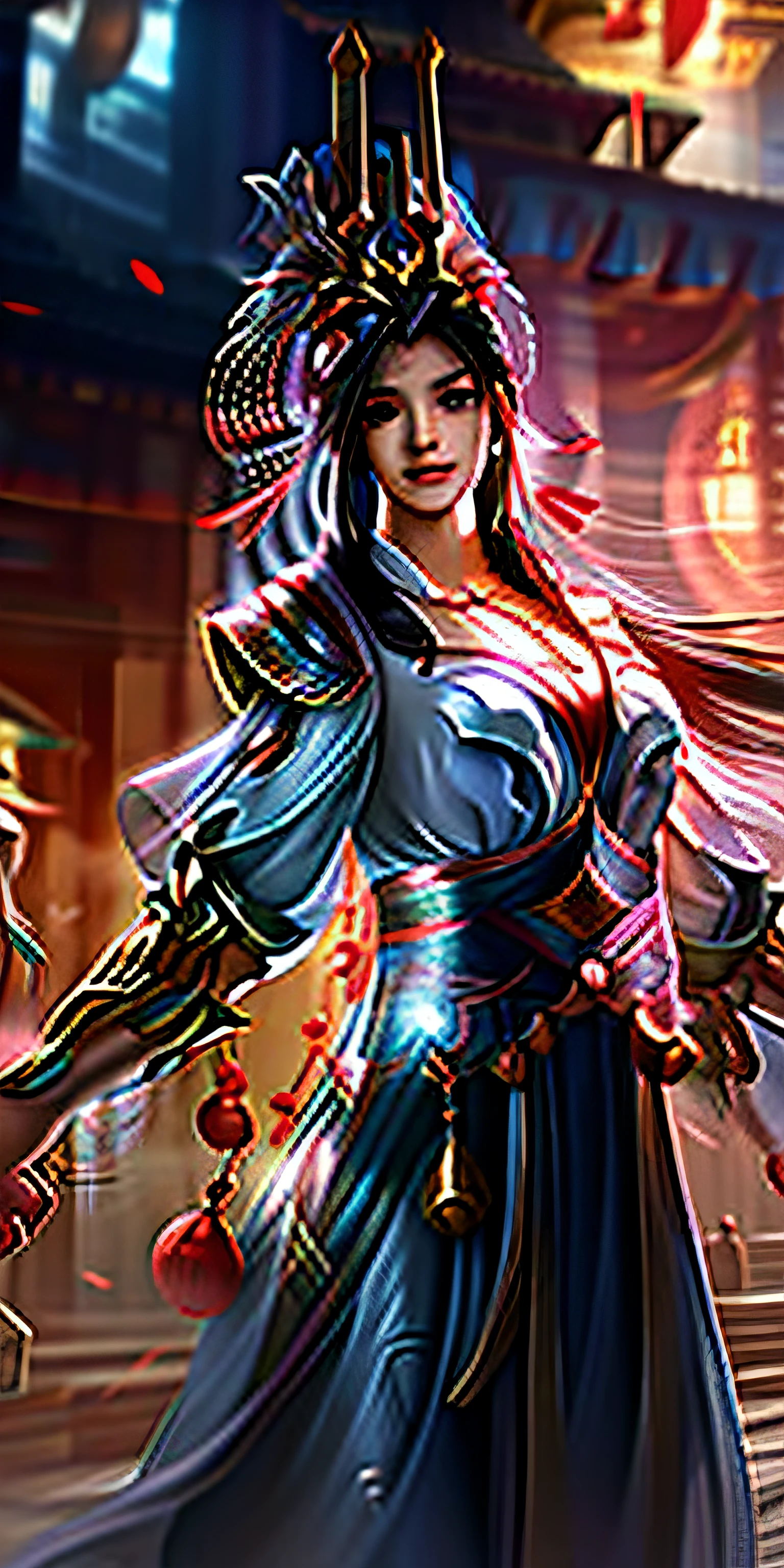 Best quality at best,tmasterpiece,A high resolution,1girl,Zhuang girl,Guilin landscape,Chinese style clothing,beautiful face,hair adornments,looking at viewert,ssmile,closing the mouth,cparted lips,shift dresses,hair adornments,choker necklace,jewely,long whitr hair,耳Nipple Ring,beautiful face,upon body,dingdall effect,真实感,edge lit,twotonelighting,(highdetailskin:1.2),8k uhd,digital SLR camera,softlighting,high qulity,Volumetriclighting,sneak shot,photore,A high resolution,4k,8k,Background bokeh