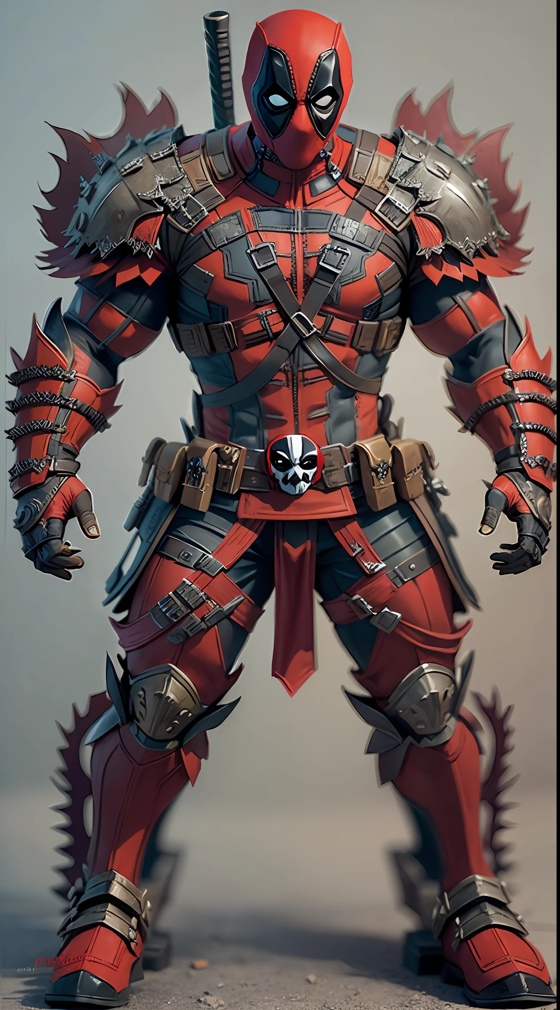 arafed statue of a deadpool in armor with a skull on his head, detailed intricate ornate armour, deadpool berserk skullknight black armor, intricate deadpool metal armor, intricate deadpool metal armour, photogenic details on deadpool armor, spideraman ornate gothic armor, intricate detailed armour, intricate deadpool ornate armor, plated armor intricate, high detail and very sharp, super detailed render, highly detailed deadpool armor, intricate deadpool armor details
